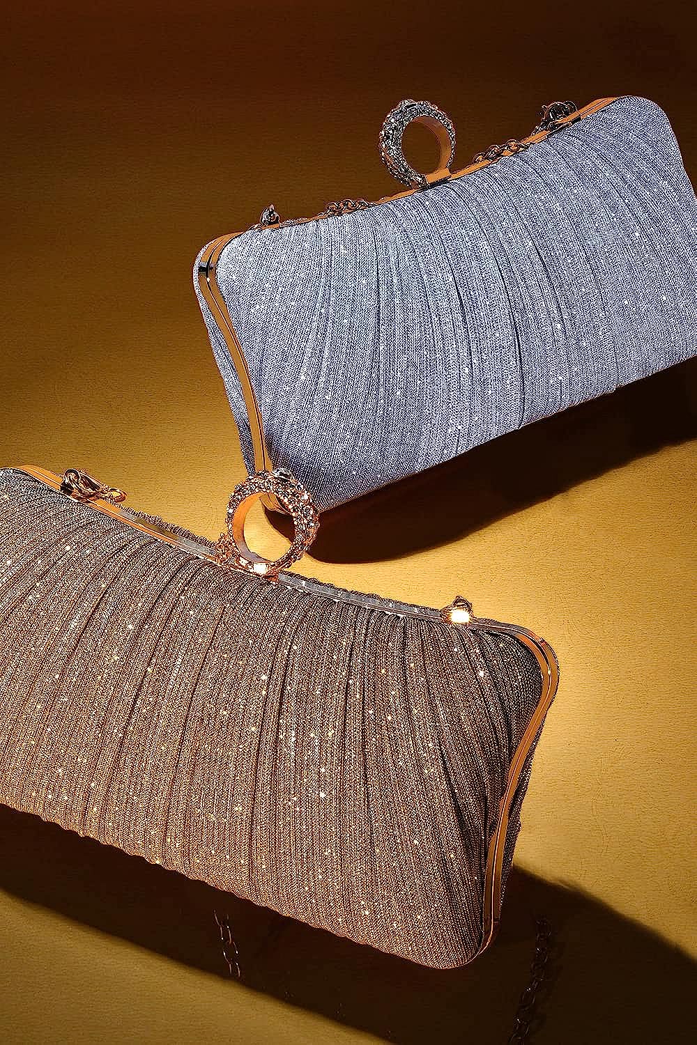 iWISH Womens Golden Glitter Clutch Purse Pleated Evening Bag for Bridal Wedding Party with Rhinestone Ring iWISH Womens Golden Glitter Clutch Purse Pleated Evening Bag for Bridal Wedding Party with Rhinestone Ring