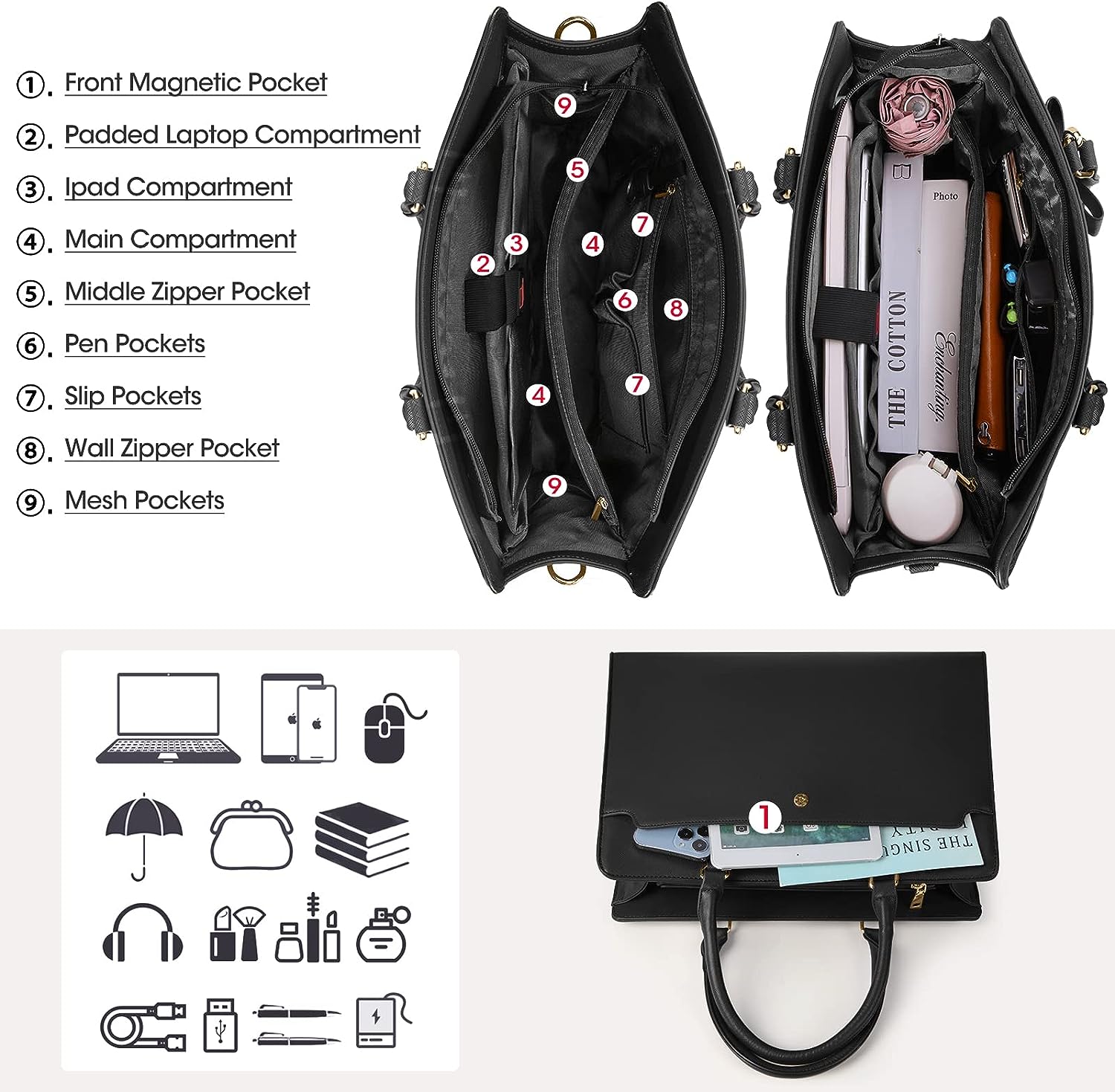 Laptop Bag for Women 15.6 Inch Laptop Tote Bag Leather Work Bag Waterproof Womens Briefcase Business Office Computer Tote Bag Large Capacity Handbag Shoulder Bag Black Laptop Bag for Women 15.6 Inch Laptop Tote Bag Leather Work Bag Waterproof Womens Briefcase Business Office Computer Tote Bag Large Capacity Handbag Shoulder Bag Black