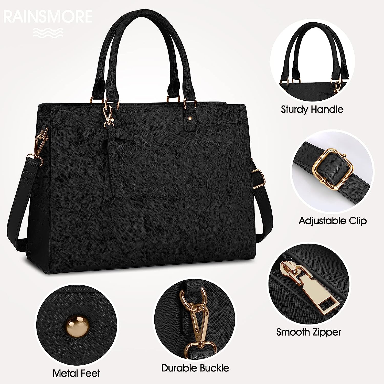 Laptop Bag for Women 15.6 Inch PU Leather Tote Bag Professional Business Office Work Bag Waterproof Briefcase Computer Tote Bag Large Capacity Lightweight Handbag Shoulder Bag, Black Laptop Bag for Women 15.6 Inch PU Leather Tote Bag Professional Business Office Work Bag Waterproof Briefcase Computer Tote Bag Large Capacity Lightweight Handbag Shoulder Bag, Black