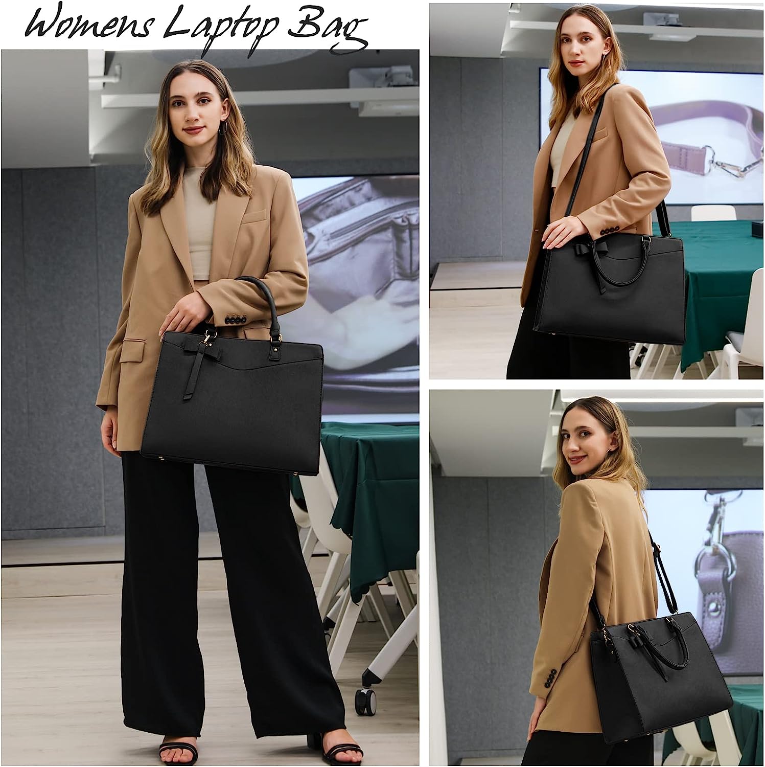 Laptop Bag for Women 15.6 Inch PU Leather Tote Bag Professional Business Office Work Bag Waterproof Briefcase Computer Tote Bag Large Capacity Lightweight Handbag Shoulder Bag, Black Laptop Bag for Women 15.6 Inch PU Leather Tote Bag Professional Business Office Work Bag Waterproof Briefcase Computer Tote Bag Large Capacity Lightweight Handbag Shoulder Bag, Black