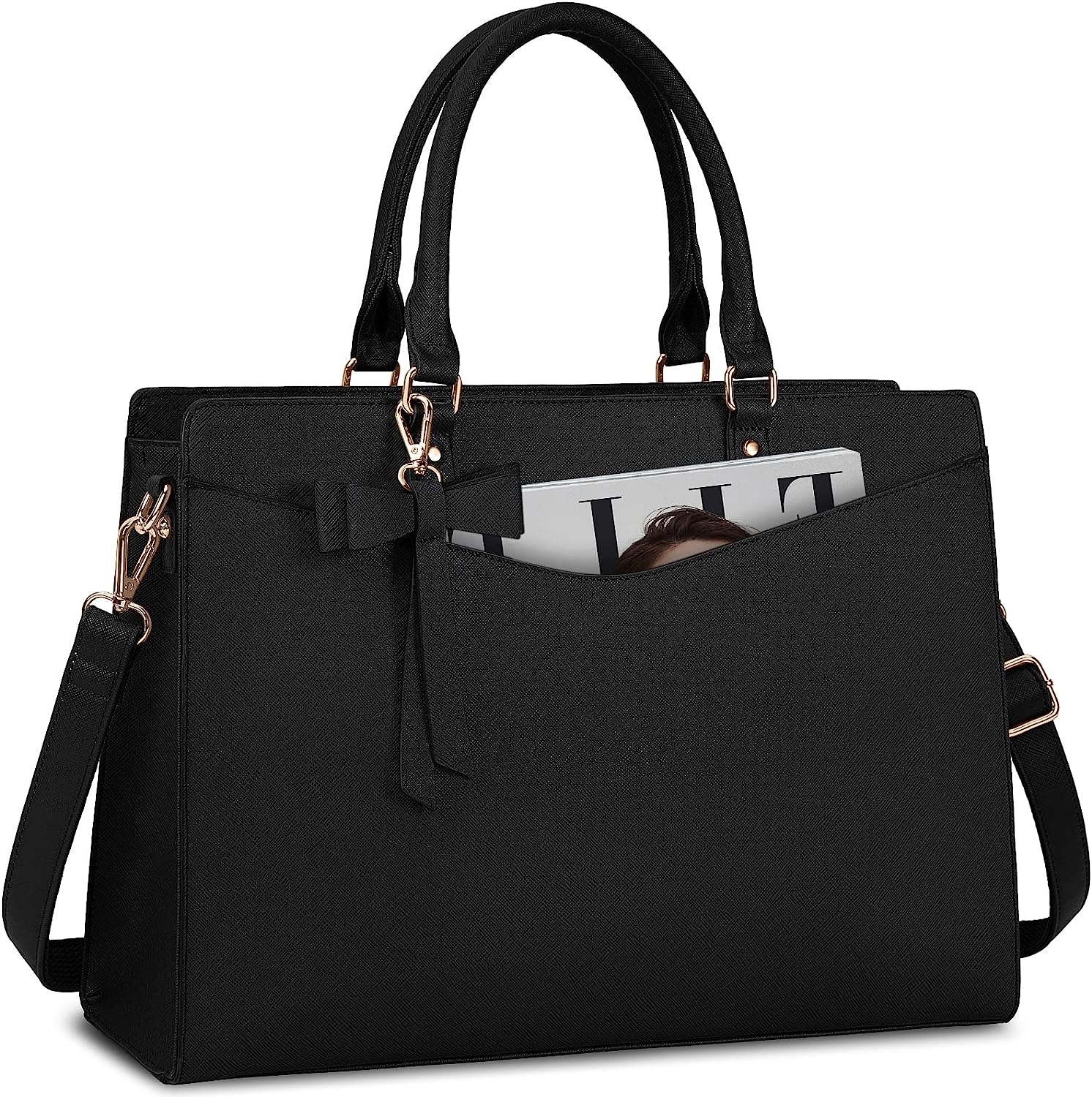 Laptop Bag for Women 15.6 Inch PU Leather Tote Bag Professional Business Office Work Bag Waterproof Briefcase Computer Tote Bag Large Capacity Lightweight Handbag Shoulder Bag, Black Laptop Bag for Women 15.6 Inch PU Leather Tote Bag Professional Business Office Work Bag Waterproof Briefcase Computer Tote Bag Large Capacity Lightweight Handbag Shoulder Bag, Black