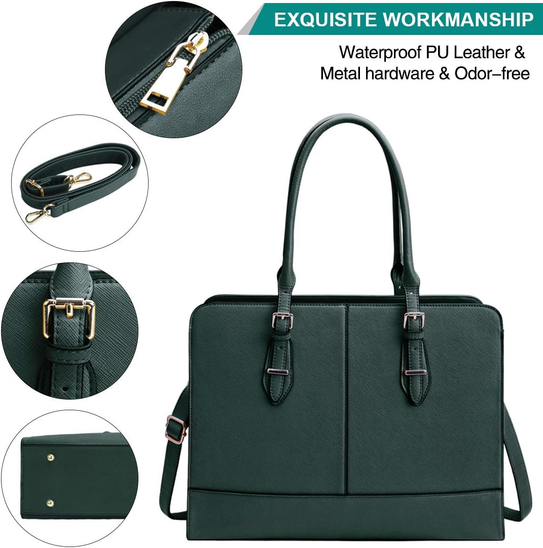 Laptop Bag for Women Leather Work Tote 15.6 Inch Laptop for Computer Bag Waterproof Business Office Professional Large Capacity Handbag Shoulder Bag DeepGreen Laptop Bag for Women Leather Work Tote 15.6 Inch Laptop for Computer Bag Waterproof Business Office Professional Large Capacity Handbag Shoulder Bag DeepGreen