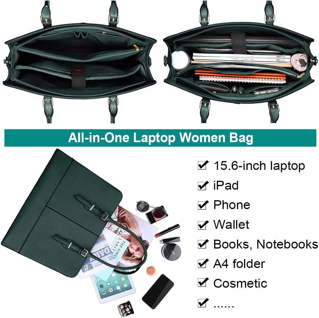Laptop Bag for Women Leather Work Tote 15.6 Inch Laptop for Computer Bag Waterproof Business Office Professional Large Capacity Handbag Shoulder Bag DeepGreen Laptop Bag for Women Leather Work Tote 15.6 Inch Laptop for Computer Bag Waterproof Business Office Professional Large Capacity Handbag Shoulder Bag DeepGreen