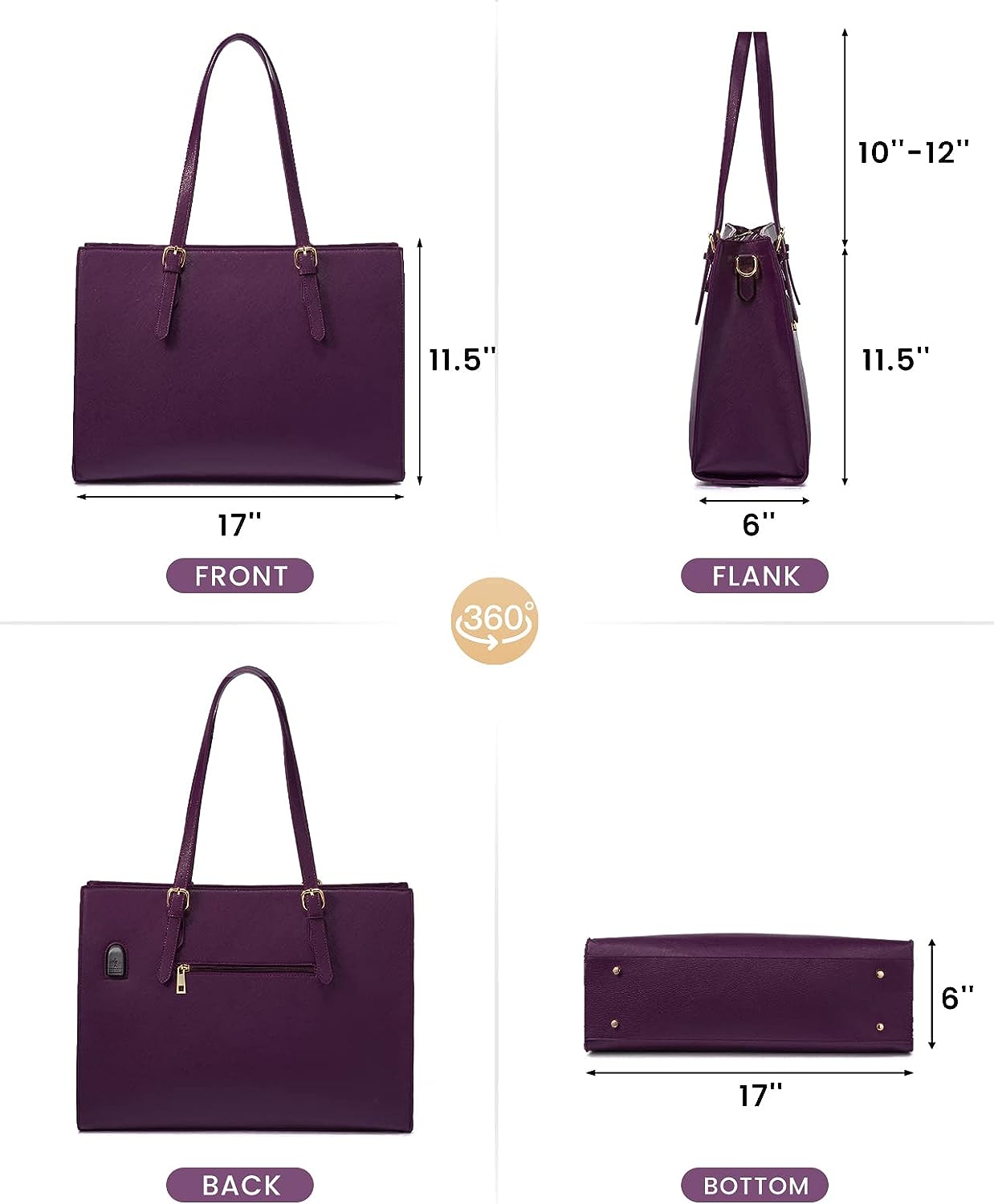 LOVEVOOK 15.6 Inch Laptop Bag for women, Large Waterproof PU Leather Work Briefcase with USB Charging Port Casual Computer Shoulder Bag Messenger, Fashion Business Office Tote Handbag Purse, Purple LOVEVOOK 15.6 Inch Laptop Bag for women, Large Waterproof PU Leather Work Briefcase with USB Charging Port Casual Computer Shoulder Bag Messenger, Fashion Business Office Tote Handbag Purse, Purple