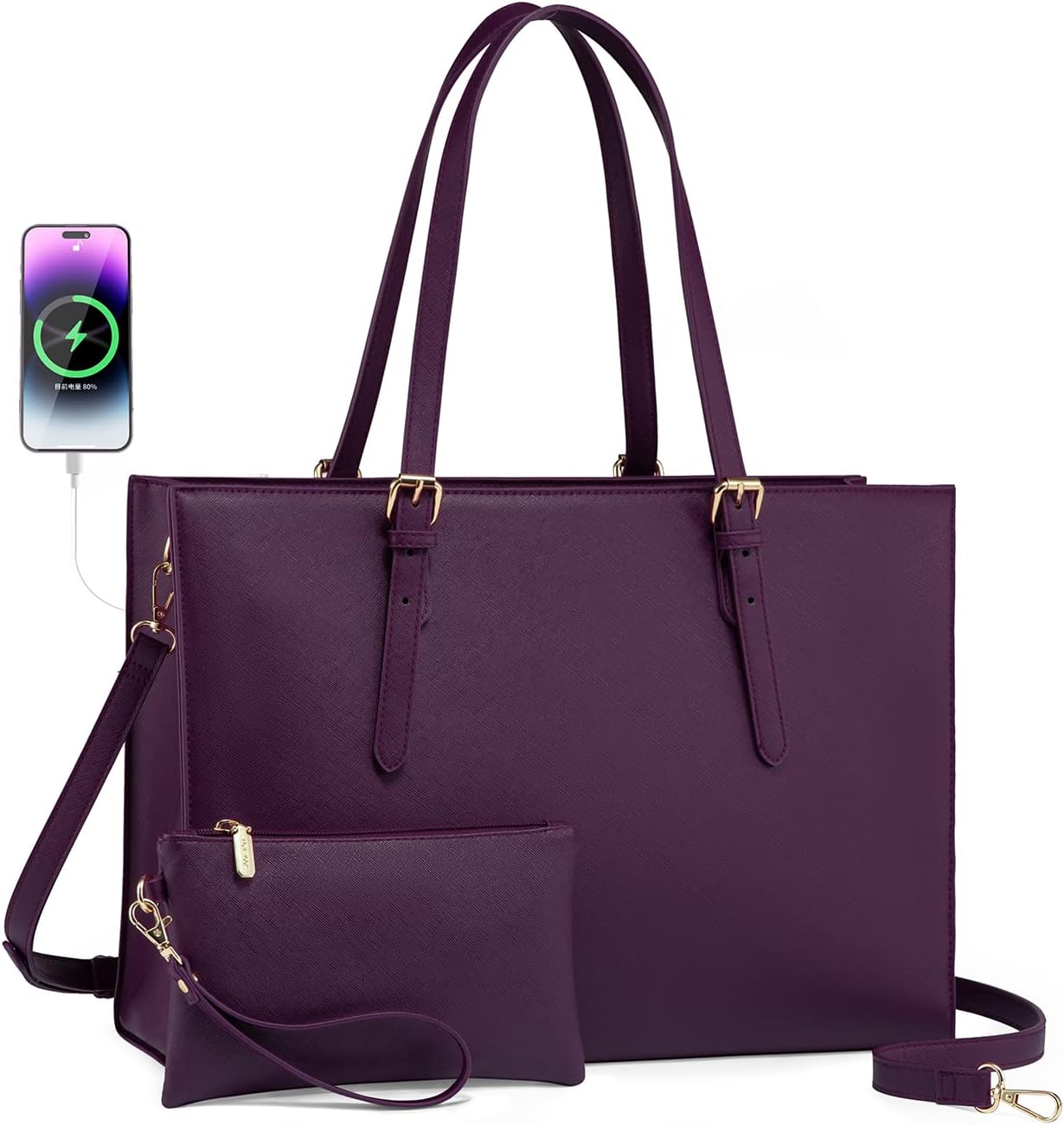 LOVEVOOK 15.6 Inch Laptop Bag for women, Large Waterproof PU Leather Work Briefcase with USB Charging Port Casual Computer Shoulder Bag Messenger, Fashion Business Office Tote Handbag Purse, Purple LOVEVOOK 15.6 Inch Laptop Bag for women, Large Waterproof PU Leather Work Briefcase with USB Charging Port Casual Computer Shoulder Bag Messenger, Fashion Business Office Tote Handbag Purse, Purple