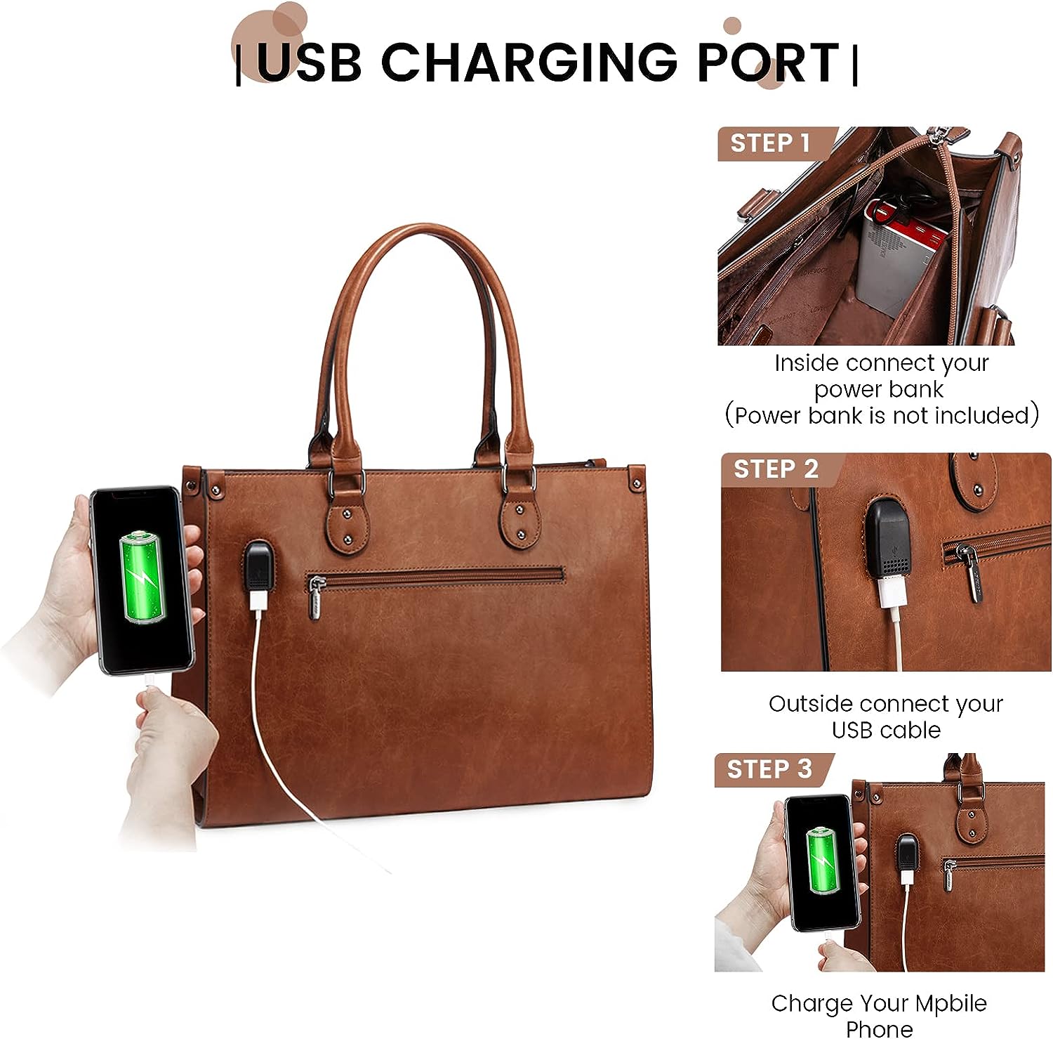LOVEVOOK Laptop Bag for Women, 15.6 inch Laptop Tote Work Bags with USB Charging Port, Vintage Leather Computer Bag LOVEVOOK Laptop Bag for Women, 15.6 inch Laptop Tote Work Bags with USB Charging Port, Vintage Leather Computer Bag