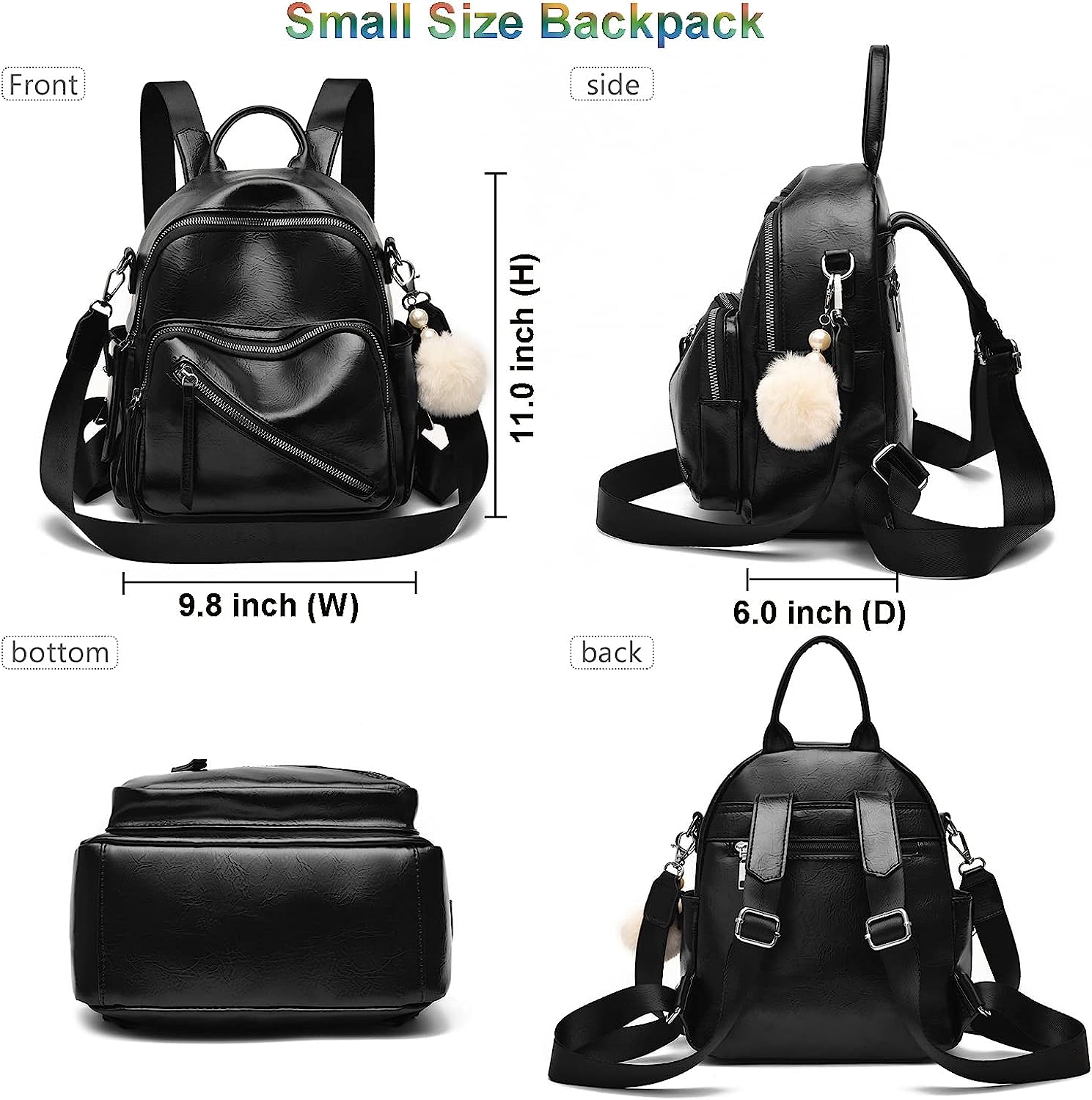 Women Cute Mini Leather Backpacks, Convertible Shoulder Bag Casual Teen Girls Holiday Small Rucksack, Black Women Cute Mini Leather Backpacks, Convertible Shoulder Bag Casual Teen Girls Holiday Small Rucksack, Black