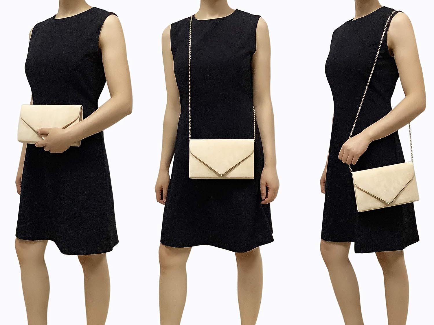 CHARMING TAILOR Faux Suede Clutch Bag Elegant Metal Binding Evening Purse for Wedding/Prom/Black-Tie Events