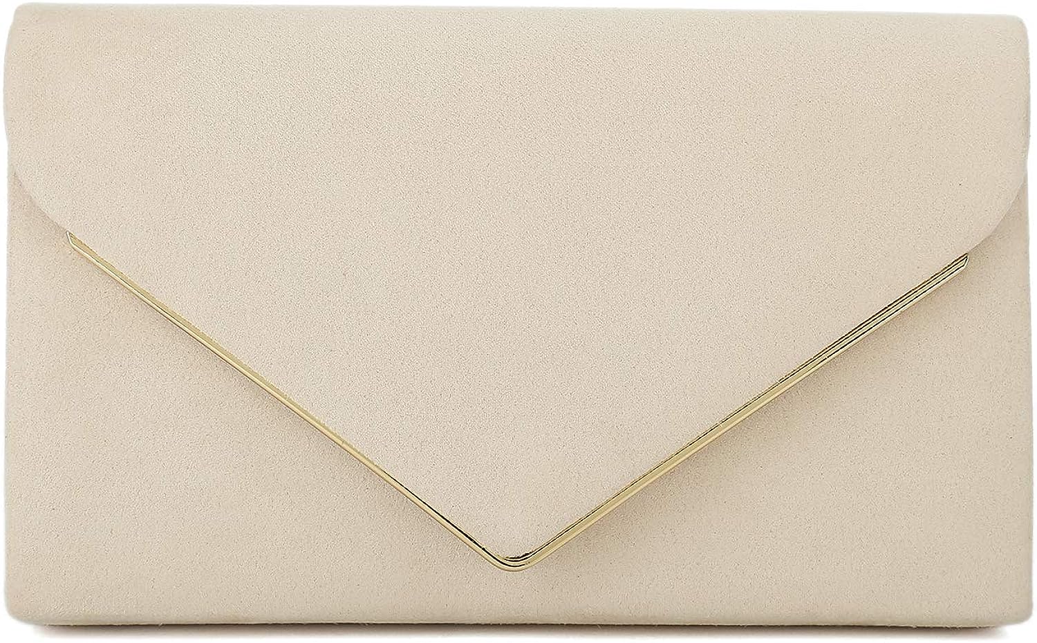 CHARMING TAILOR Faux Suede Clutch Bag Elegant Metal Binding Evening Purse for Wedding/Prom/Black-Tie Events