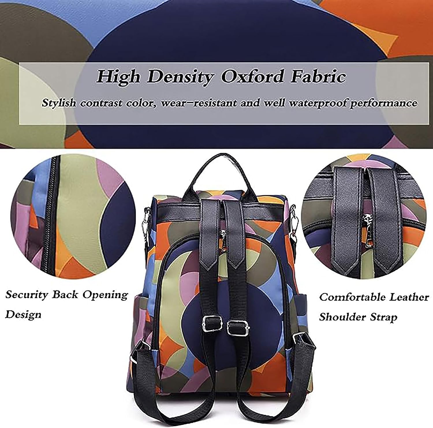 COFIHOME Fashion Backpack for Women Waterproof Rucksack Daypack Anti-theft Shoulder Bag Handbag Casual Travel Bag Hiking Backpack Purse with Pom Pom Keychain, Large, Multicolor