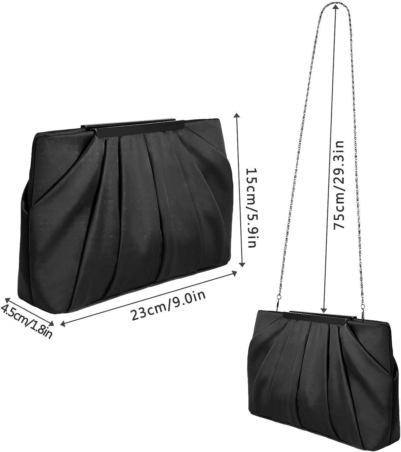 expouch Womens Pleated Satin Evening Handbag Clutch Navy Clutch Purse With Detachable Chain Strap Wedding Cocktail Party Bag