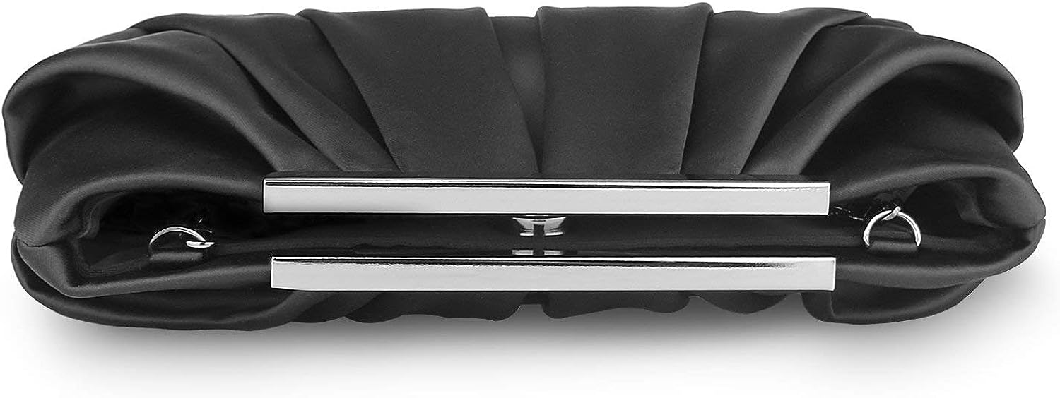 expouch Womens Pleated Satin Evening Handbag Clutch Navy Clutch Purse With Detachable Chain Strap Wedding Cocktail Party Bag