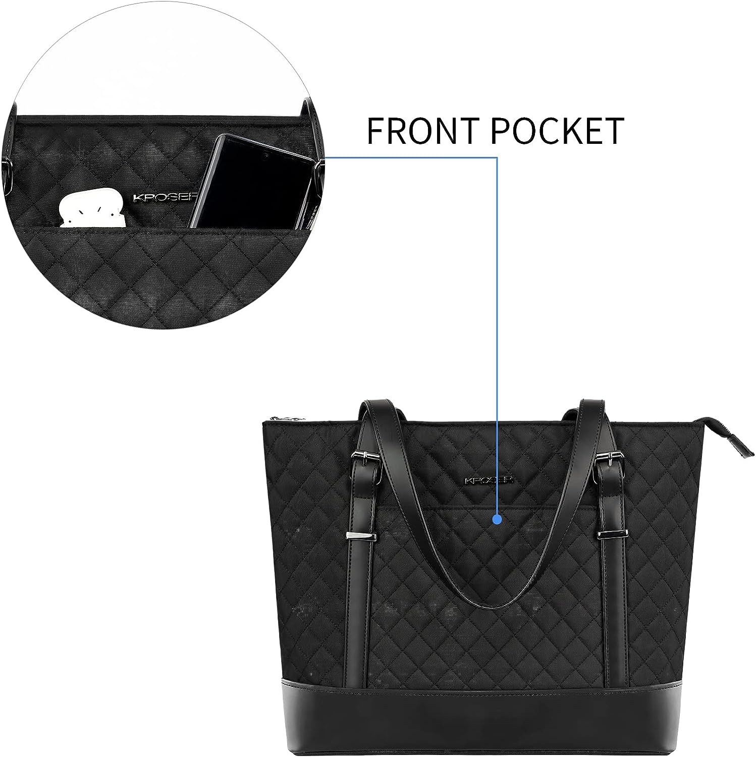 KROSER Laptop Tote Bag 15.6 Inch with USB Port, Large Work Tote Bag Computer Shoulder Bag for Women, Laptop Carrying Case Stylish Handbag Gift for Office Business Travel(Quilted) KROSER Laptop Tote Bag 15.6 Inch with USB Port, Large Work Tote Bag Computer Shoulder Bag for Women, Laptop Carrying Case Stylish Handbag Gift for Office Business Travel(Quilted)