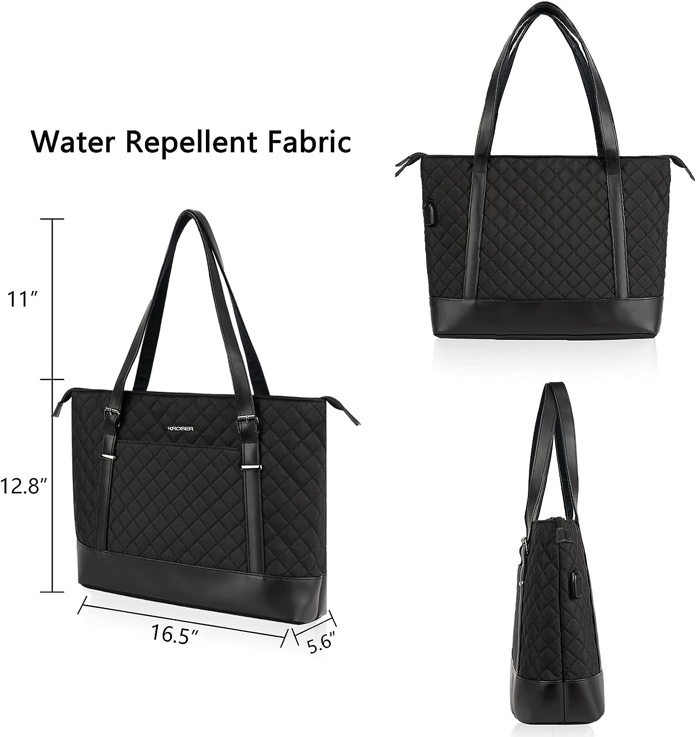KROSER Laptop Tote Bag 15.6 Inch with USB Port, Large Work Tote Bag Computer Shoulder Bag for Women, Laptop Carrying Case Stylish Handbag Gift for Office Business Travel(Quilted) KROSER Laptop Tote Bag 15.6 Inch with USB Port, Large Work Tote Bag Computer Shoulder Bag for Women, Laptop Carrying Case Stylish Handbag Gift for Office Business Travel(Quilted)