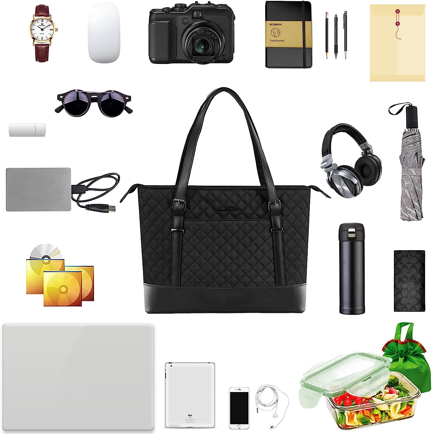 KROSER Laptop Tote Bag 15.6 Inch with USB Port, Large Work Tote Bag Computer Shoulder Bag for Women, Laptop Carrying Case Stylish Handbag Gift for Office Business Travel(Quilted) KROSER Laptop Tote Bag 15.6 Inch with USB Port, Large Work Tote Bag Computer Shoulder Bag for Women, Laptop Carrying Case Stylish Handbag Gift for Office Business Travel(Quilted)