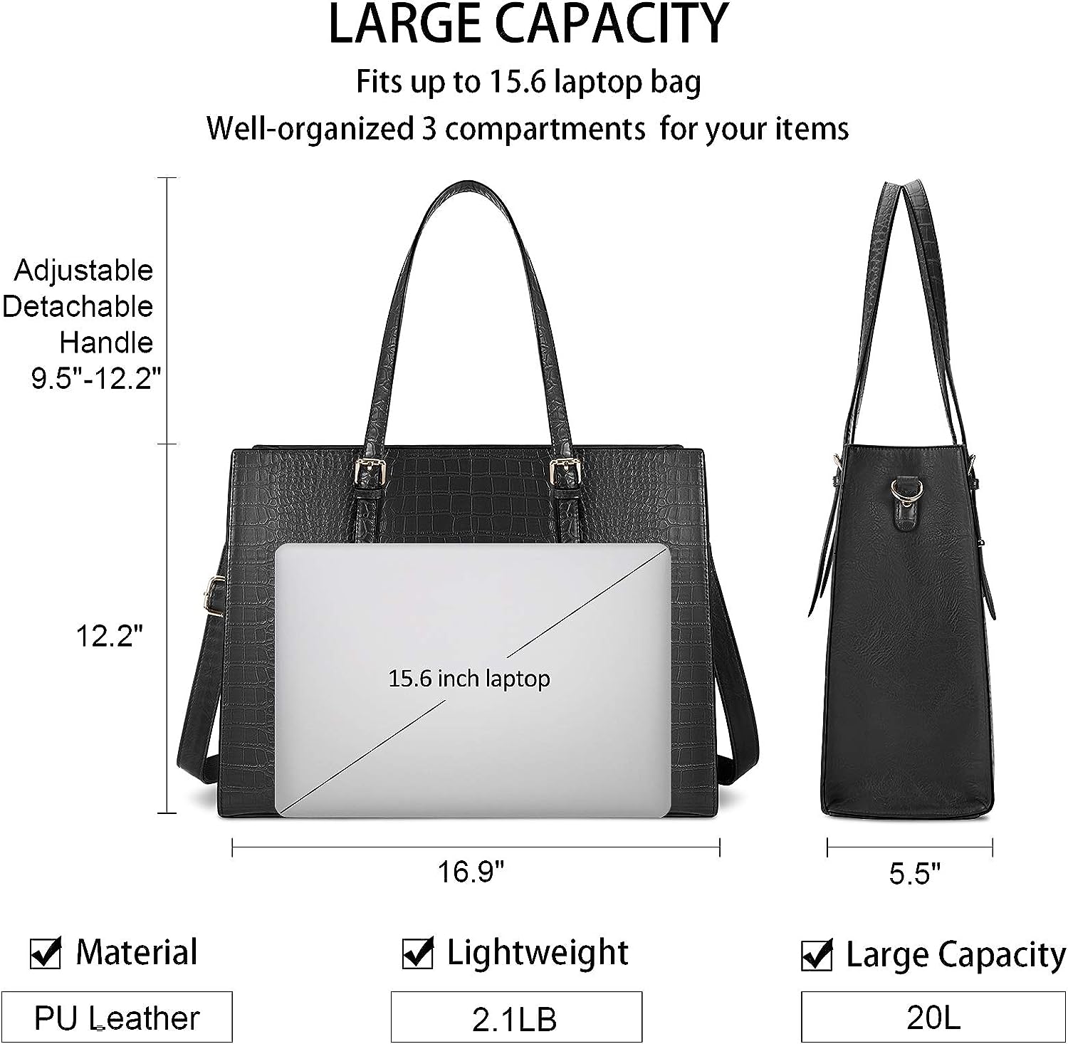 Laptop Bag for Women 15.6 inch Laptop Tote Bag Leather Classy Computer Briefcase for Work Waterproof Handbag Professional Shoulder Bag Women Business Office Bag Large Capacity Black Laptop Bag for Women 15.6 inch Laptop Tote Bag Leather Classy Computer Briefcase for Work Waterproof Handbag Professional Shoulder Bag Women Business Office Bag Large Capacity Black
