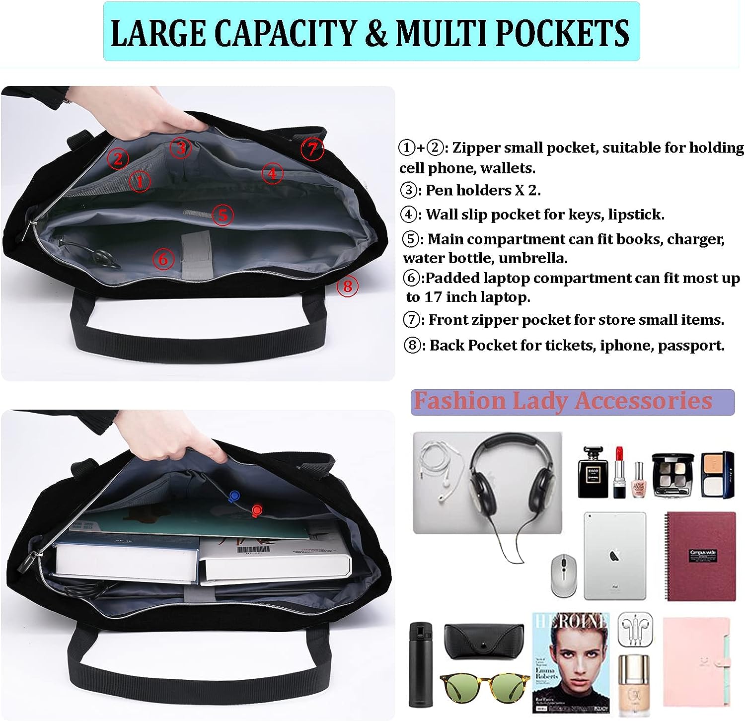 Laptop Tote Bag for Women 2 PCS Set, Large Work Bag Computer Handbag Purse Teacher Bag with USB Charging Port Laptop Tote Bag for Women 2 PCS Set, Large Work Bag Computer Handbag Purse Teacher Bag with USB Charging Port