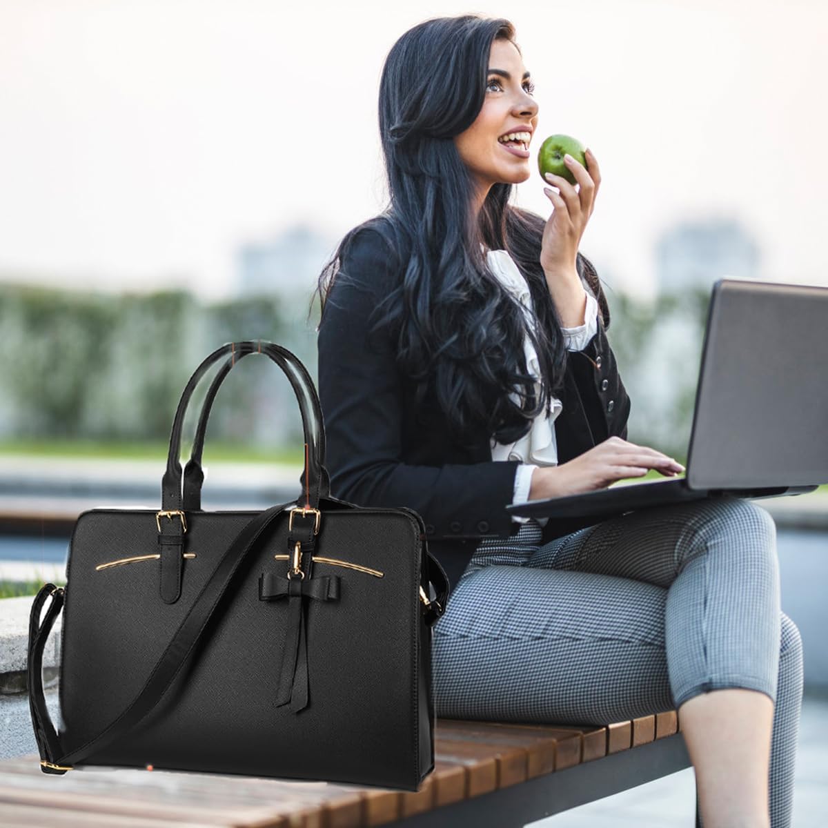 Laptop Tote Bag for Women, Large Waterproof PU Leather Work Briefcase with USB Charging Port Casual Computer Shoulder Bag Messenger fits 15.6 Inch, Business Handbag Satchel Purse 2pcs Set, Black Laptop Tote Bag for Women, Large Waterproof PU Leather Work Briefcase with USB Charging Port Casual Computer Shoulder Bag Messenger fits 15.6 Inch, Business Handbag Satchel Purse 2pcs Set, Black