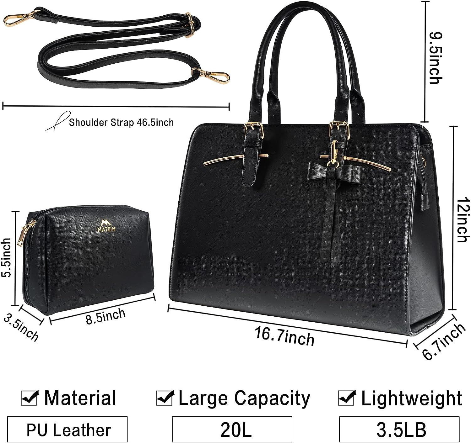Laptop Tote Bag for Women, Large Waterproof PU Leather Work Briefcase with USB Charging Port Casual Computer Shoulder Bag Messenger fits 15.6 Inch, Business Handbag Satchel Purse 2pcs Set, Black Laptop Tote Bag for Women, Large Waterproof PU Leather Work Briefcase with USB Charging Port Casual Computer Shoulder Bag Messenger fits 15.6 Inch, Business Handbag Satchel Purse 2pcs Set, Black