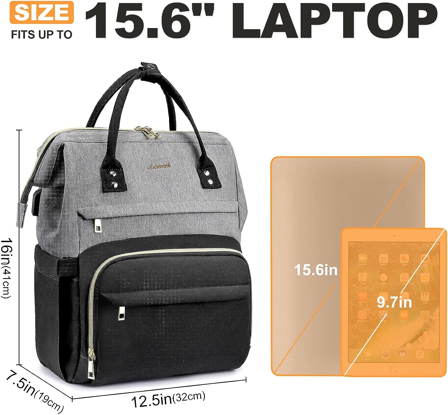 LOVEVOOK Laptop Backpack for Women Fashion Business Computer Backpacks Travel Bags Purse Doctor Nurse Work Backpack with USB Port, Fits 15.6-Inch Laptop Grey Black