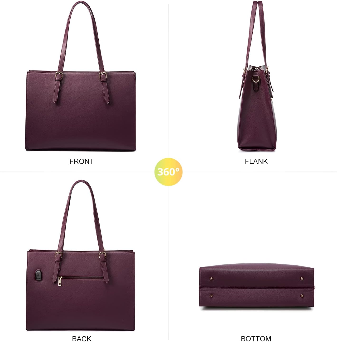 LOVEVOOK Laptop Bag for Women, Fashion Computer Tote Bag Large Capacity Handbag, Leather Shoulder Bag Purse Set, Professional Business Work Briefcase for Office Lady, 2PCs, 15.6-Inch, Deep Plum LOVEVOOK Laptop Bag for Women, Fashion Computer Tote Bag Large Capacity Handbag, Leather Shoulder Bag Purse Set, Professional Business Work Briefcase for Office Lady, 2PCs, 15.6-Inch, Deep Plum