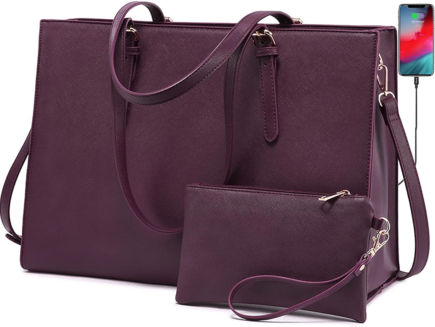 LOVEVOOK Laptop Bag for Women, Fashion Computer Tote Bag Large Capacity Handbag, Leather Shoulder Bag Purse Set, Professional Business Work Briefcase for Office Lady, 2PCs, 15.6-Inch, Deep Plum LOVEVOOK Laptop Bag for Women, Fashion Computer Tote Bag Large Capacity Handbag, Leather Shoulder Bag Purse Set, Professional Business Work Briefcase for Office Lady, 2PCs, 15.6-Inch, Deep Plum