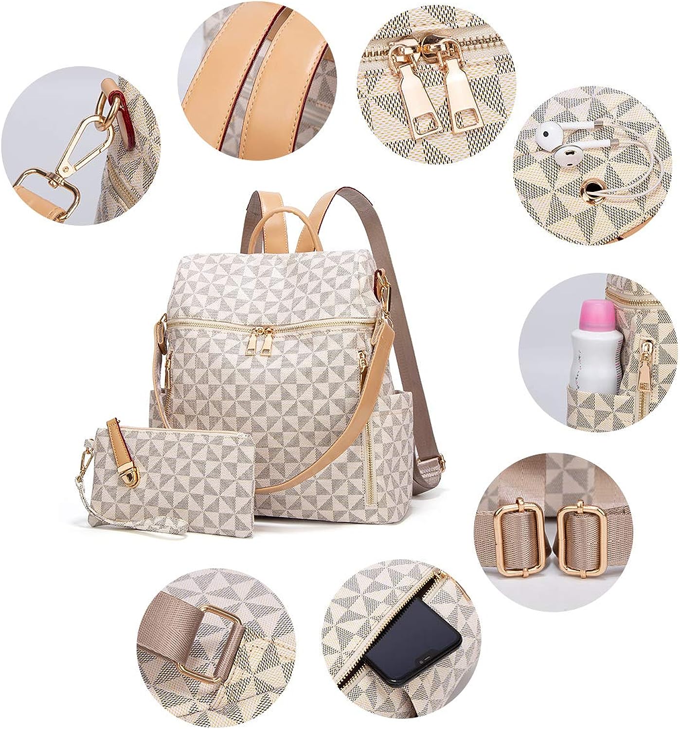 Makes Backpack Purse for Women, PU Leather Travel Satchel Handbag, Convertible Design Bag with Purse, 2 Piece Makes Backpack Purse for Women, PU Leather Travel Satchel Handbag, Convertible Design Bag with Purse, 2 Piece