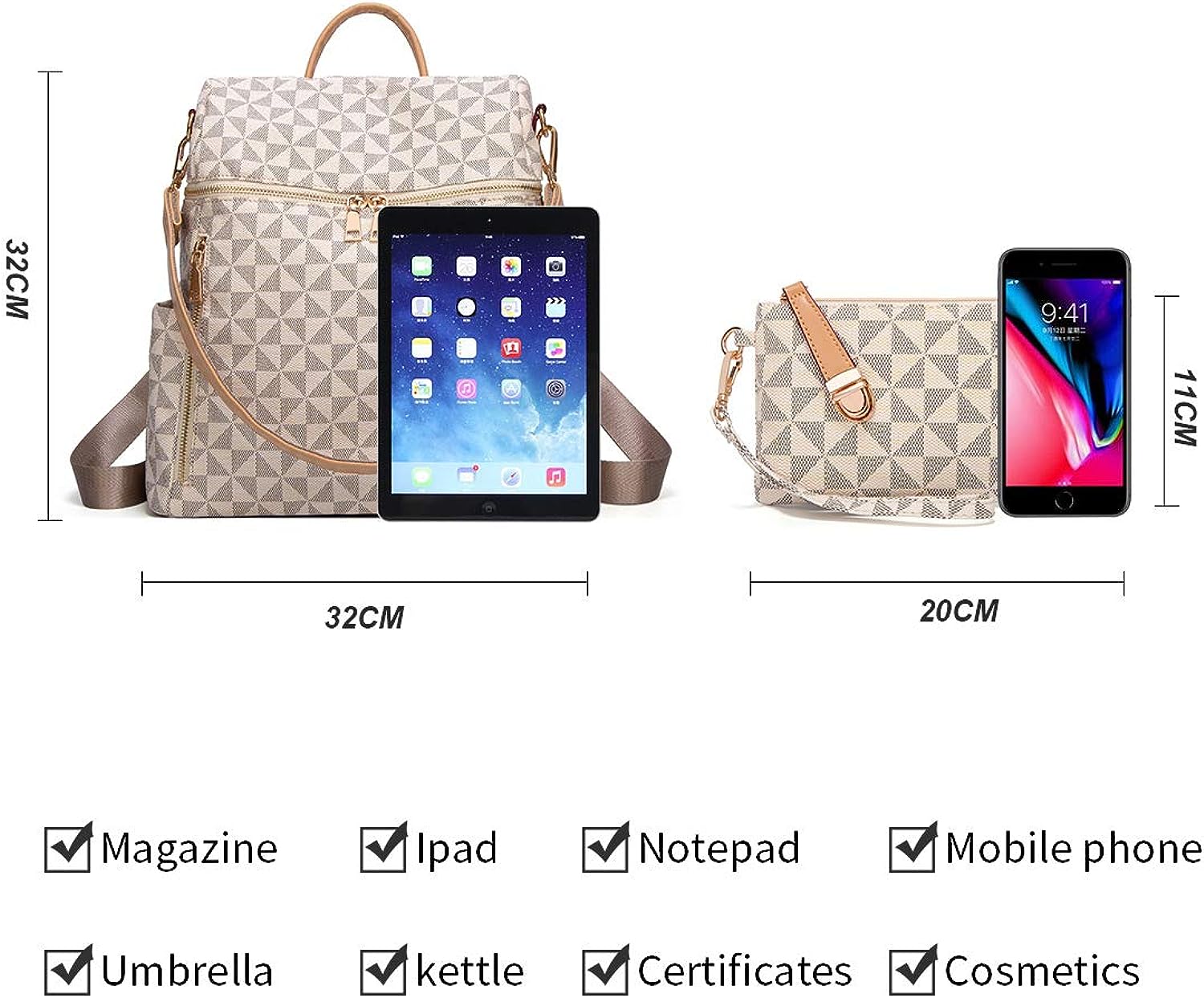 Makes Backpack Purse for Women, PU Leather Travel Satchel Handbag, Convertible Design Bag with Purse, 2 Piece Makes Backpack Purse for Women, PU Leather Travel Satchel Handbag, Convertible Design Bag with Purse, 2 Piece