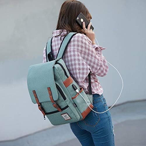 Mancio Vintage Laptop Backpack with USB Charging Port, Slim Tear Resistant Business Backpack for Travelling,  College, Casual Daypacks for Men,Women, Fits up to 15.6Inch Notebook, Green Mancio Vintage Laptop Backpack with USB Charging Port, Slim Tear Resistant Business Backpack for Travelling,  College, Casual Daypacks for Men,Women, Fits up to 15.6Inch Notebook, Green