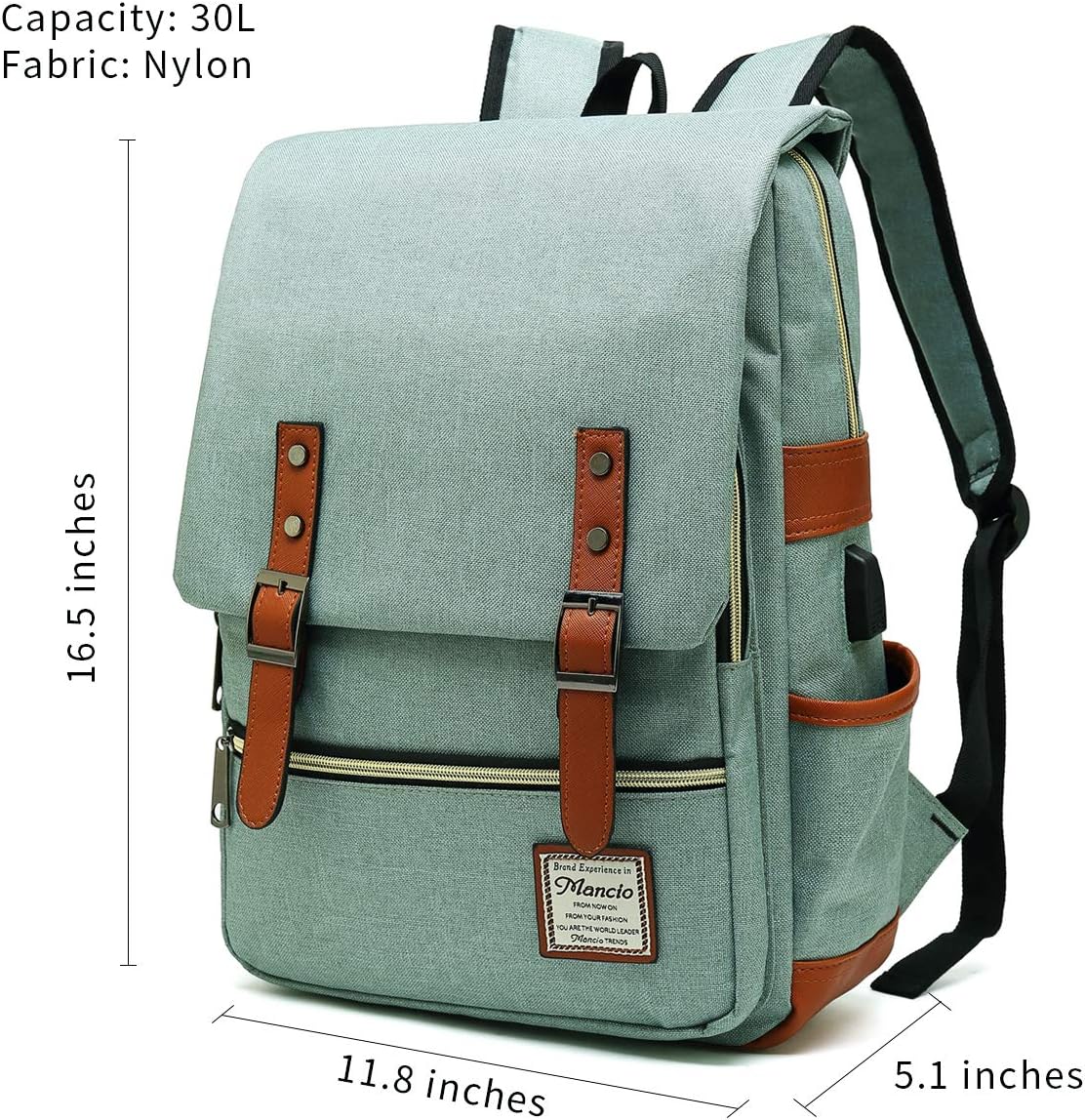 Mancio Vintage Laptop Backpack with USB Charging Port, Slim Tear Resistant Business Backpack for Travelling,  College, Casual Daypacks for Men,Women, Fits up to 15.6Inch Notebook, Green Mancio Vintage Laptop Backpack with USB Charging Port, Slim Tear Resistant Business Backpack for Travelling,  College, Casual Daypacks for Men,Women, Fits up to 15.6Inch Notebook, Green