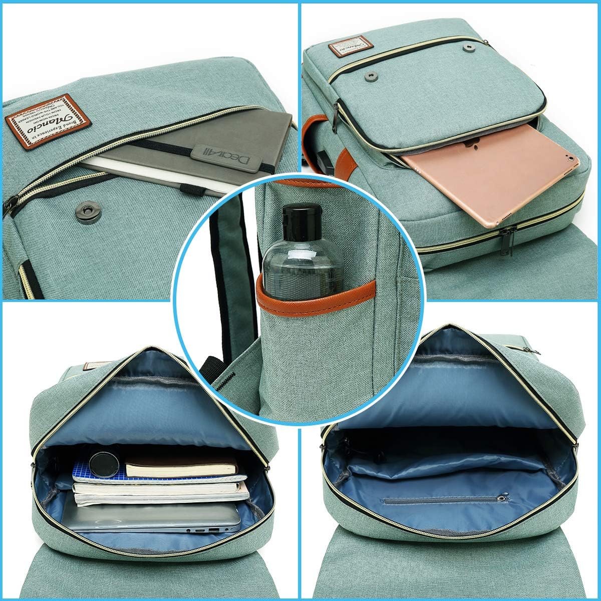 Mancio Vintage Laptop Backpack with USB Charging Port, Slim Tear Resistant Business Backpack for Travelling,  College, Casual Daypacks for Men,Women, Fits up to 15.6Inch Notebook, Green Mancio Vintage Laptop Backpack with USB Charging Port, Slim Tear Resistant Business Backpack for Travelling,  College, Casual Daypacks for Men,Women, Fits up to 15.6Inch Notebook, Green