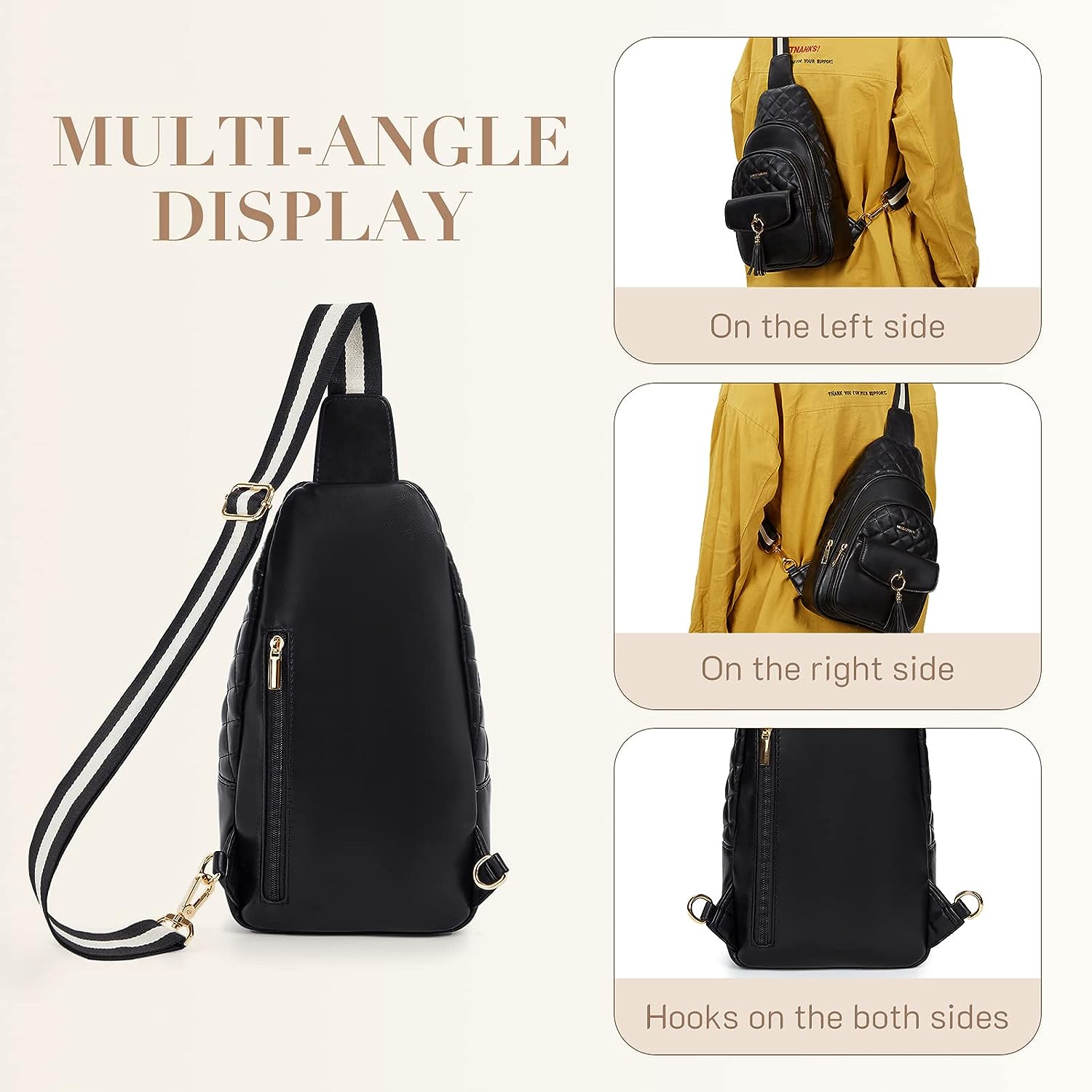 Missnine Sling Bag Women Crossbody Purse Quilted, PU Leather Fanny Pack, Chest Shoulder Bag, Hiking Cycling Travel Daypack Missnine Sling Bag Women Crossbody Purse Quilted, PU Leather Fanny Pack, Chest Shoulder Bag, Hiking Cycling Travel Daypack
