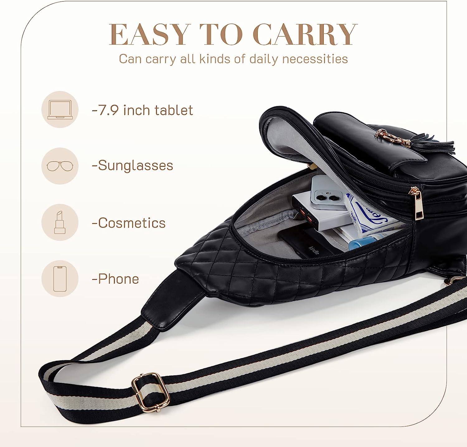 Missnine Sling Bag Women Crossbody Purse Quilted, PU Leather Fanny Pack, Chest Shoulder Bag, Hiking Cycling Travel Daypack Missnine Sling Bag Women Crossbody Purse Quilted, PU Leather Fanny Pack, Chest Shoulder Bag, Hiking Cycling Travel Daypack