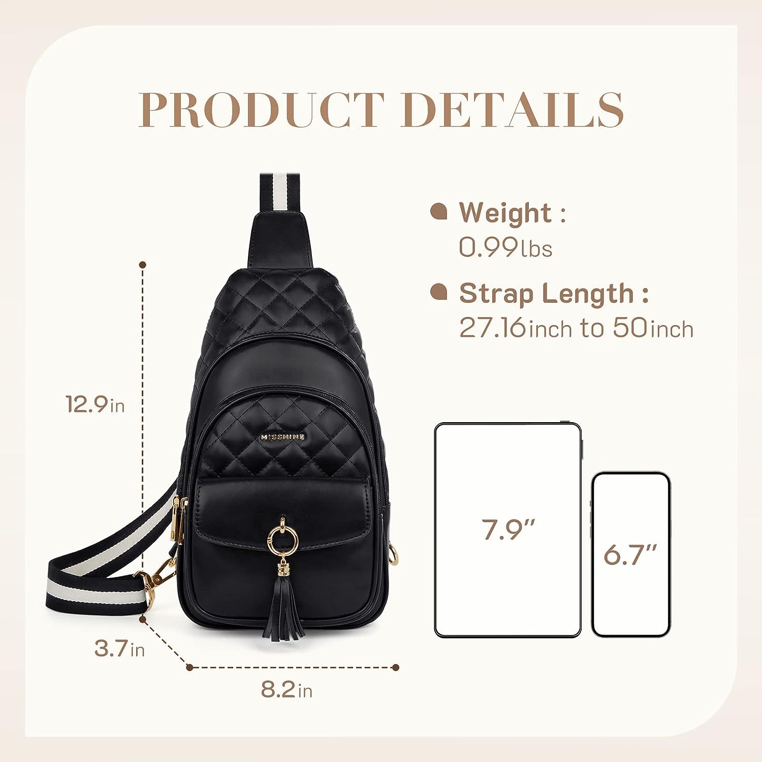 Missnine Sling Bag Women Crossbody Purse Quilted, PU Leather Fanny Pack, Chest Shoulder Bag, Hiking Cycling Travel Daypack Missnine Sling Bag Women Crossbody Purse Quilted, PU Leather Fanny Pack, Chest Shoulder Bag, Hiking Cycling Travel Daypack