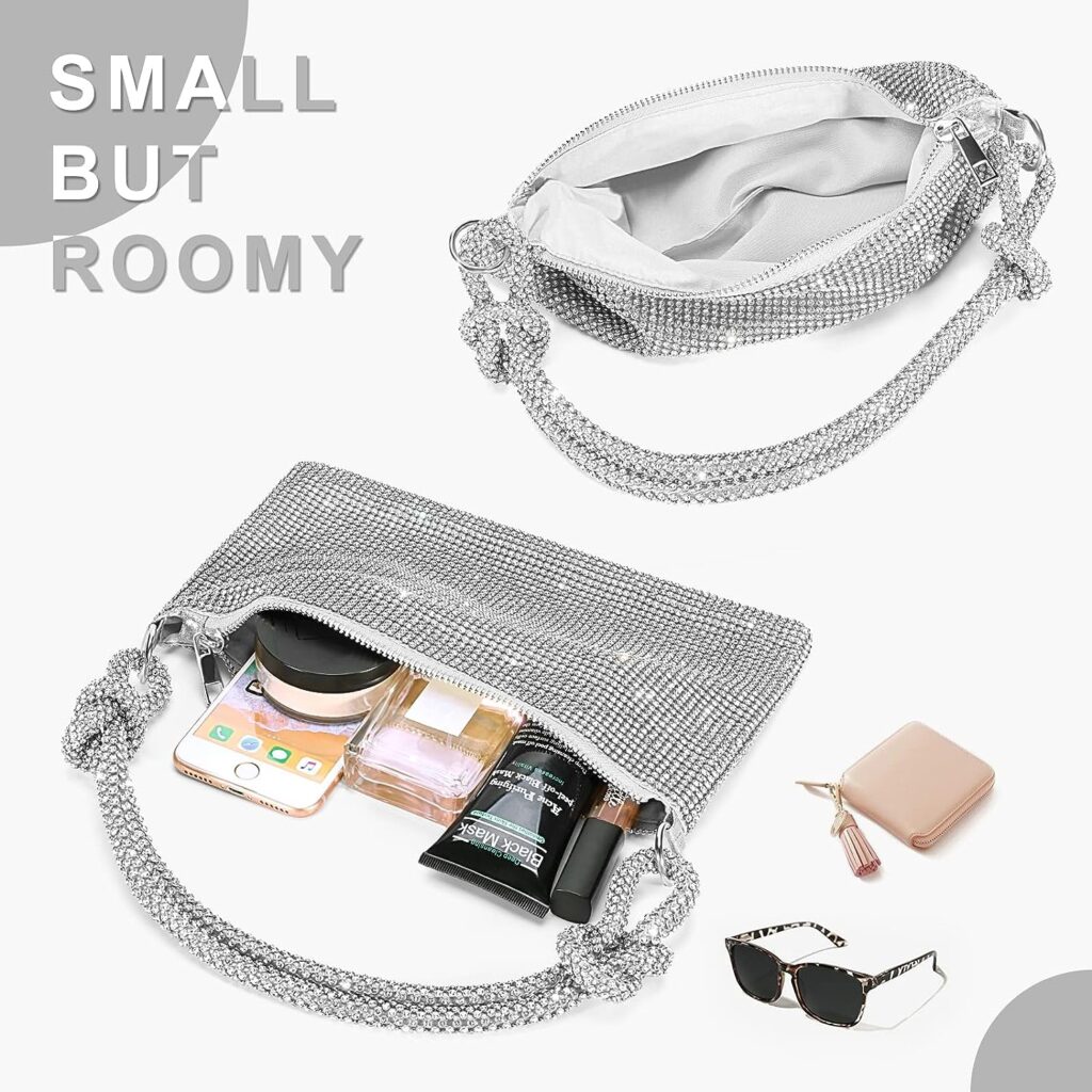 Rhinestone Purses for Women Chic Sparkly Evening Handbag Bling Hobo Bag Shiny Silver Clutch Purse for Party Rhinestone Purses for Women Chic Sparkly Evening Handbag Bling Hobo Bag Shiny Silver Clutch Purse for Party