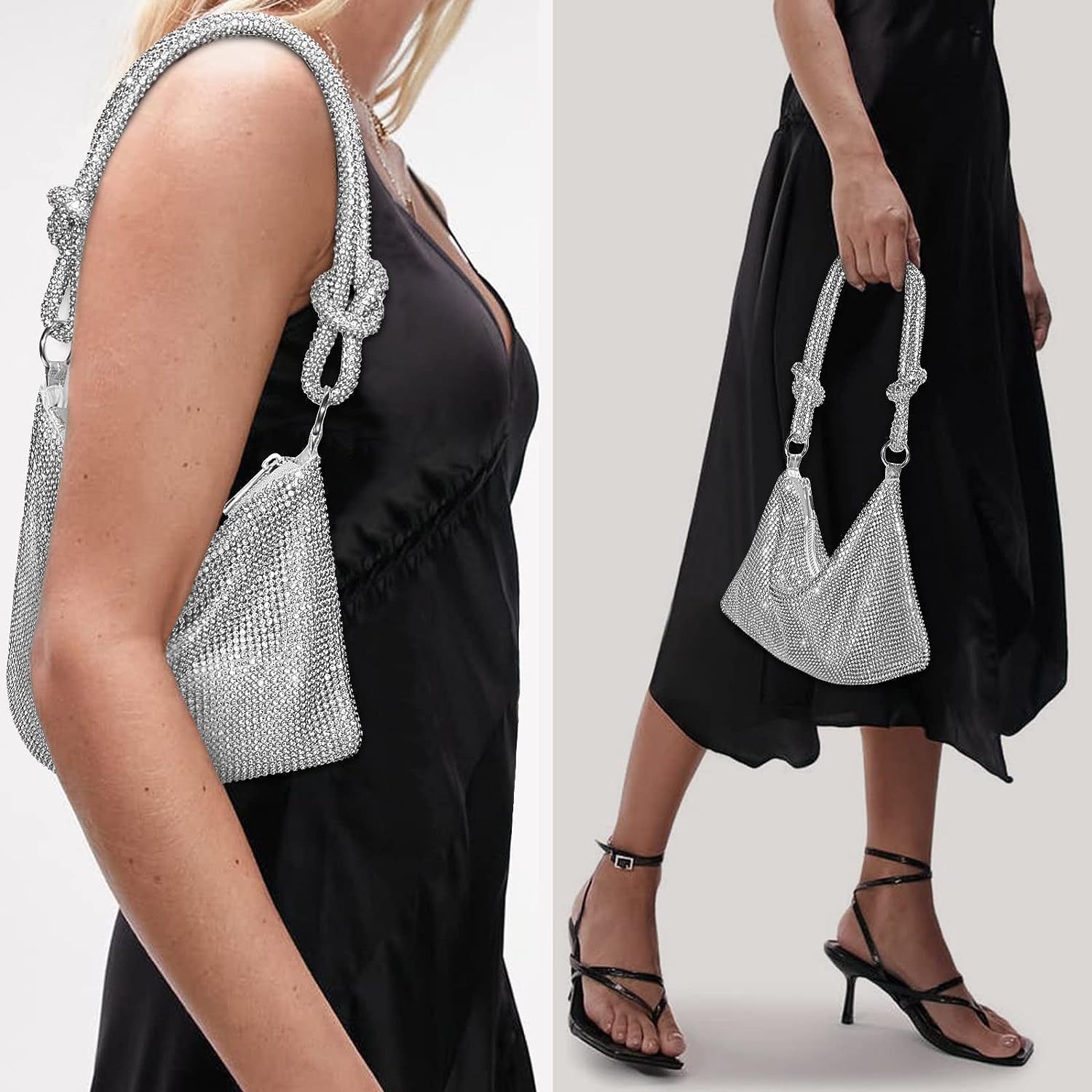 Rhinestone Purses for Women Chic Sparkly Evening Handbag Bling Hobo Bag Shiny Silver Clutch Purse for Party Rhinestone Purses for Women Chic Sparkly Evening Handbag Bling Hobo Bag Shiny Silver Clutch Purse for Party