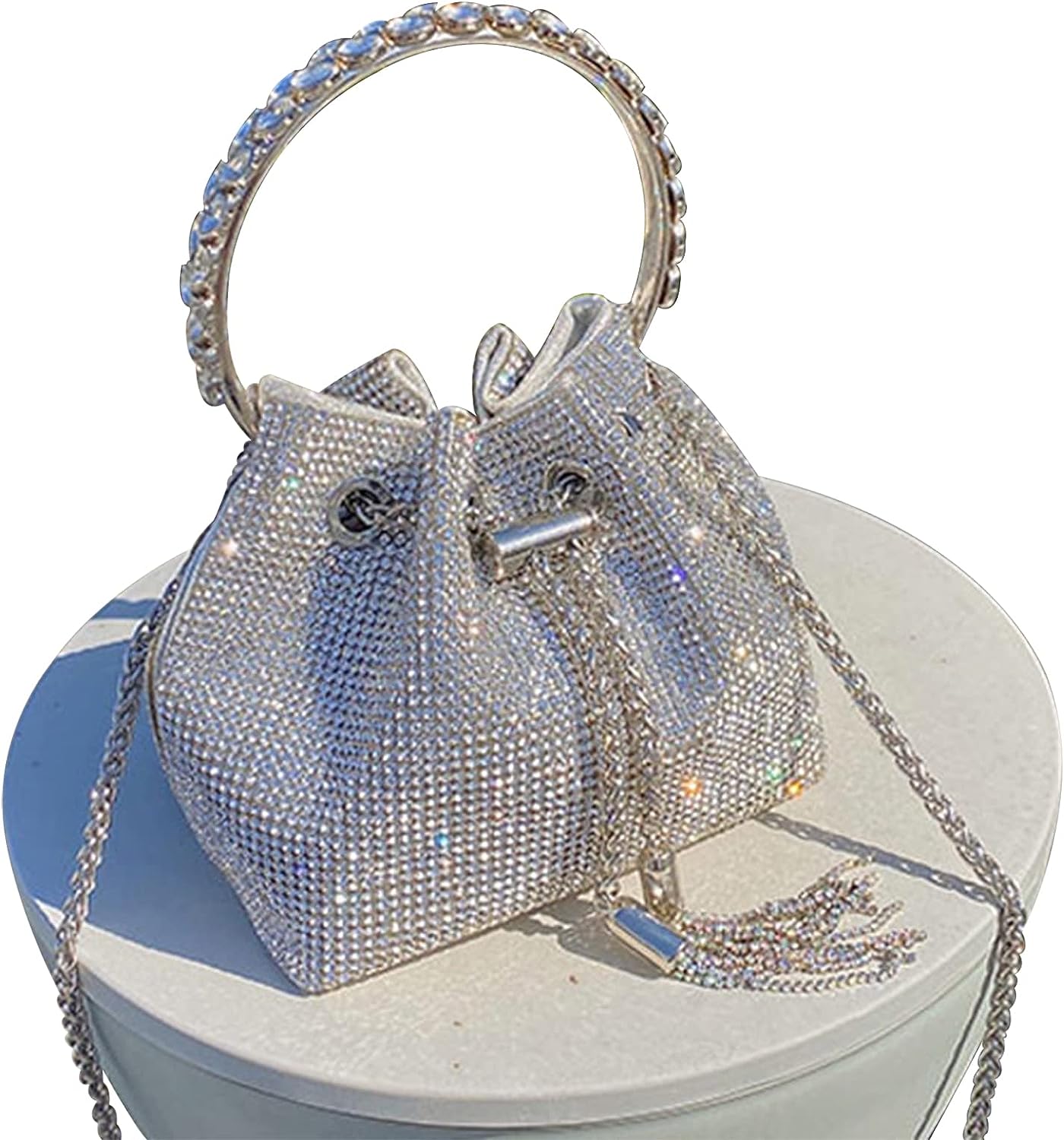 TOPALL Upgrade Rhinestone Evening Bag Silver Purse Sparkly Diamond Silver Clutch Purses for Women Party Club Wedding