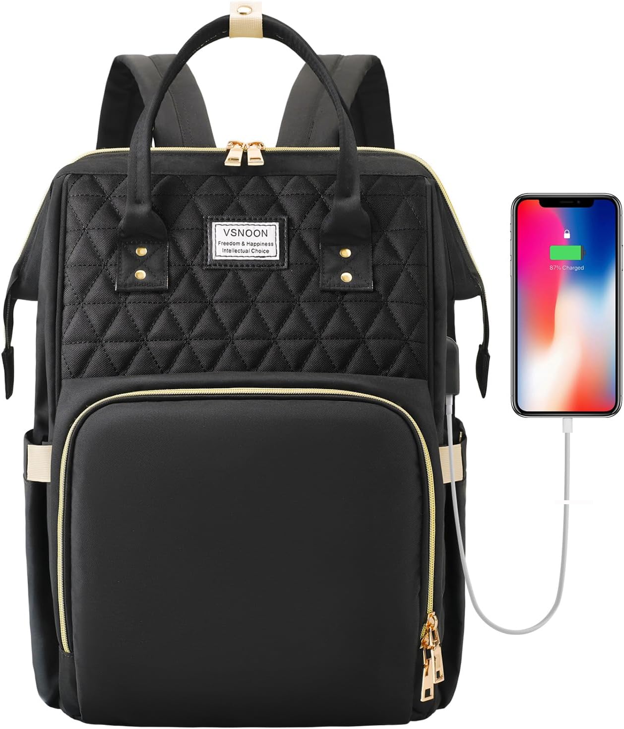 VSNOON Laptop Backpack for Women, 15.6 Inch Laptop Bag with USB Charging Port, Water Resistant Travel Backpack for Women Work Nurse/Teacher Casual Daypack, Black