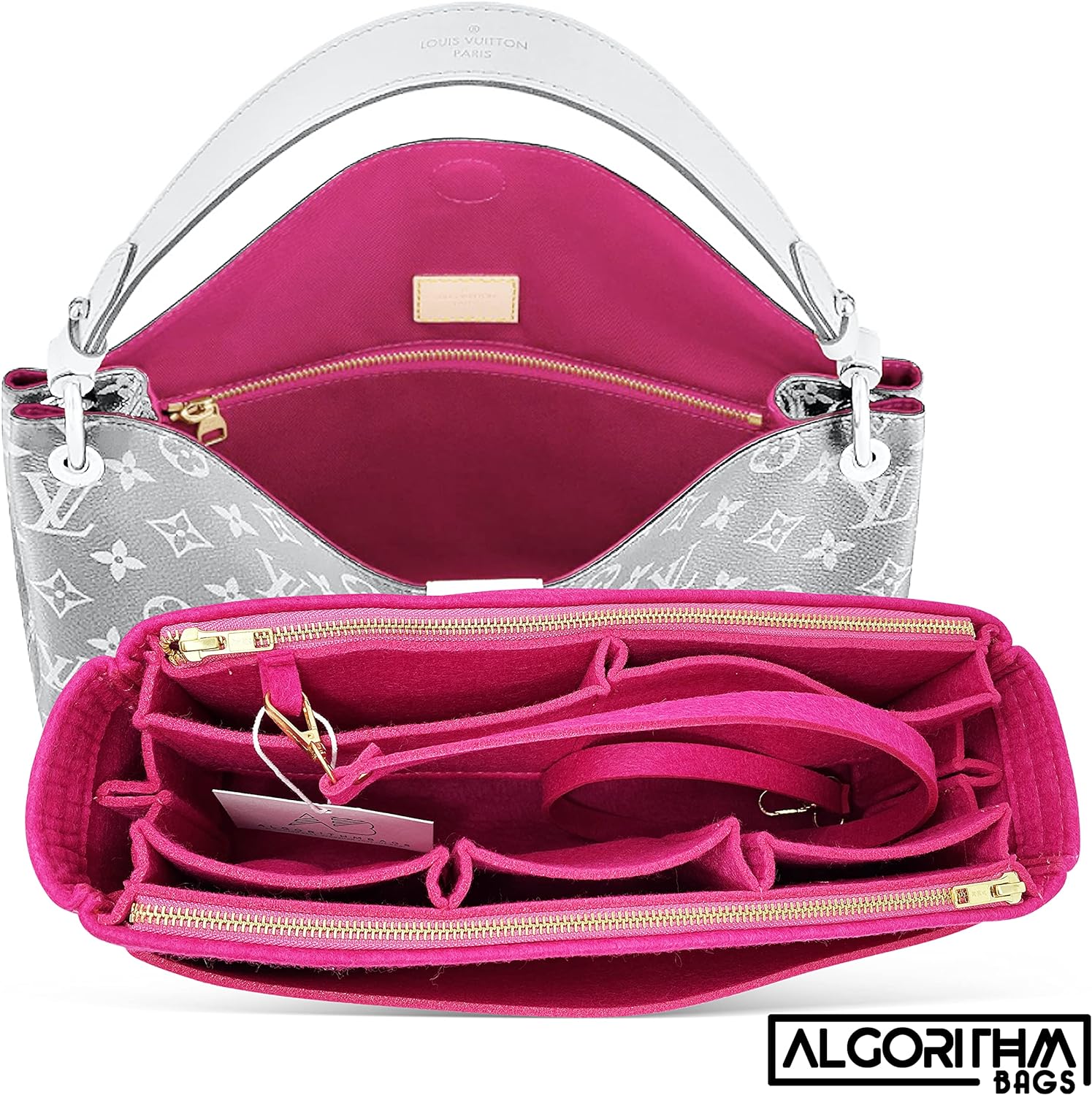 AlgorithmBags Purse Organizer Insert with zippers | designed for Louis Vuitton LV Graceful MM Shaper Liner Divider Protector | 3mm Felt