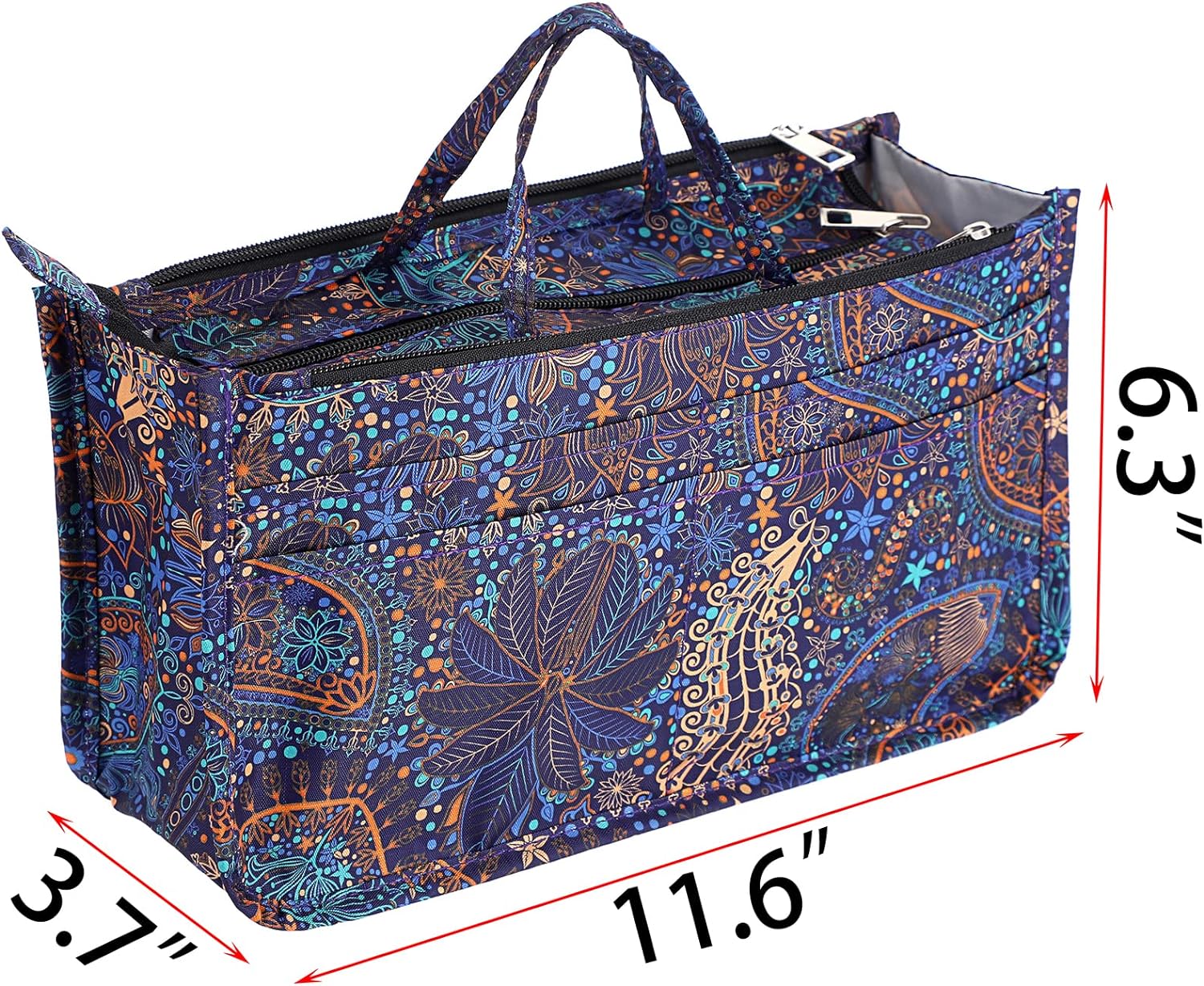 BTSKY Printing Handbag Organizers Inside Purse Insert - High Capacity 13 Pockets Bag Tote Organizer with Handle(Colorful Flower)