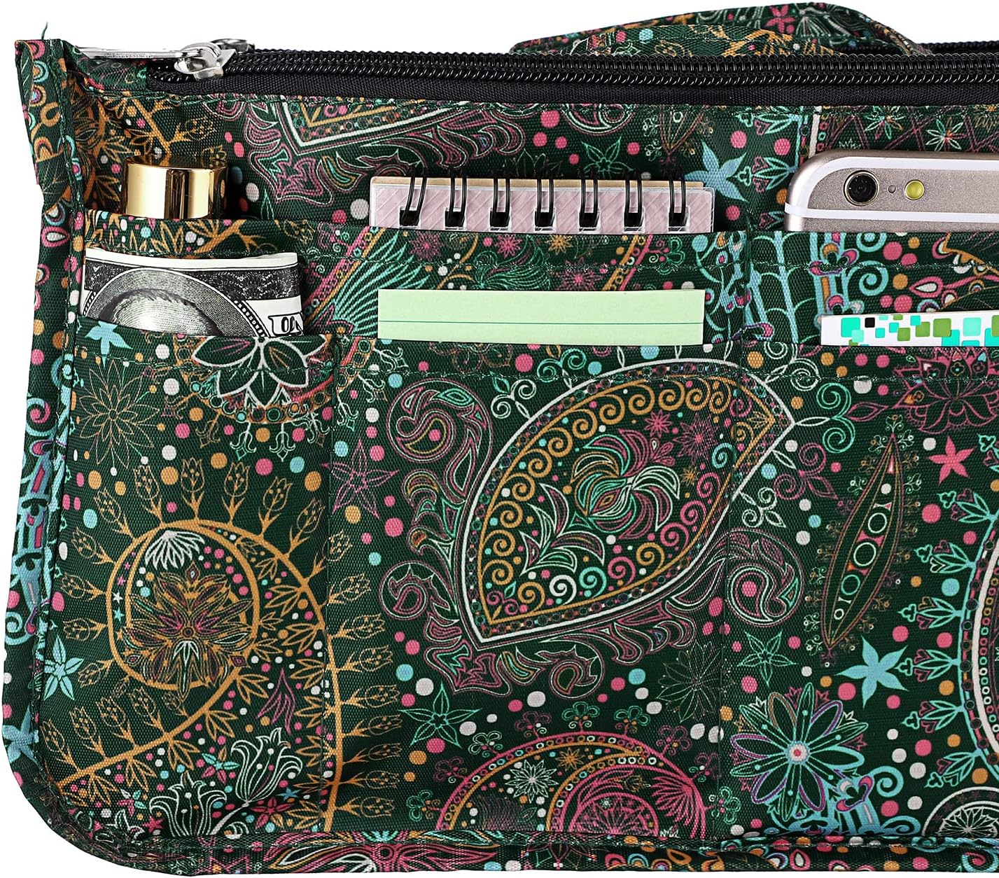 BTSKY Printing Handbag Organizers Inside Purse Insert - High Capacity 13 Pockets Bag Tote Organizer with Handle(Colorful Flower)