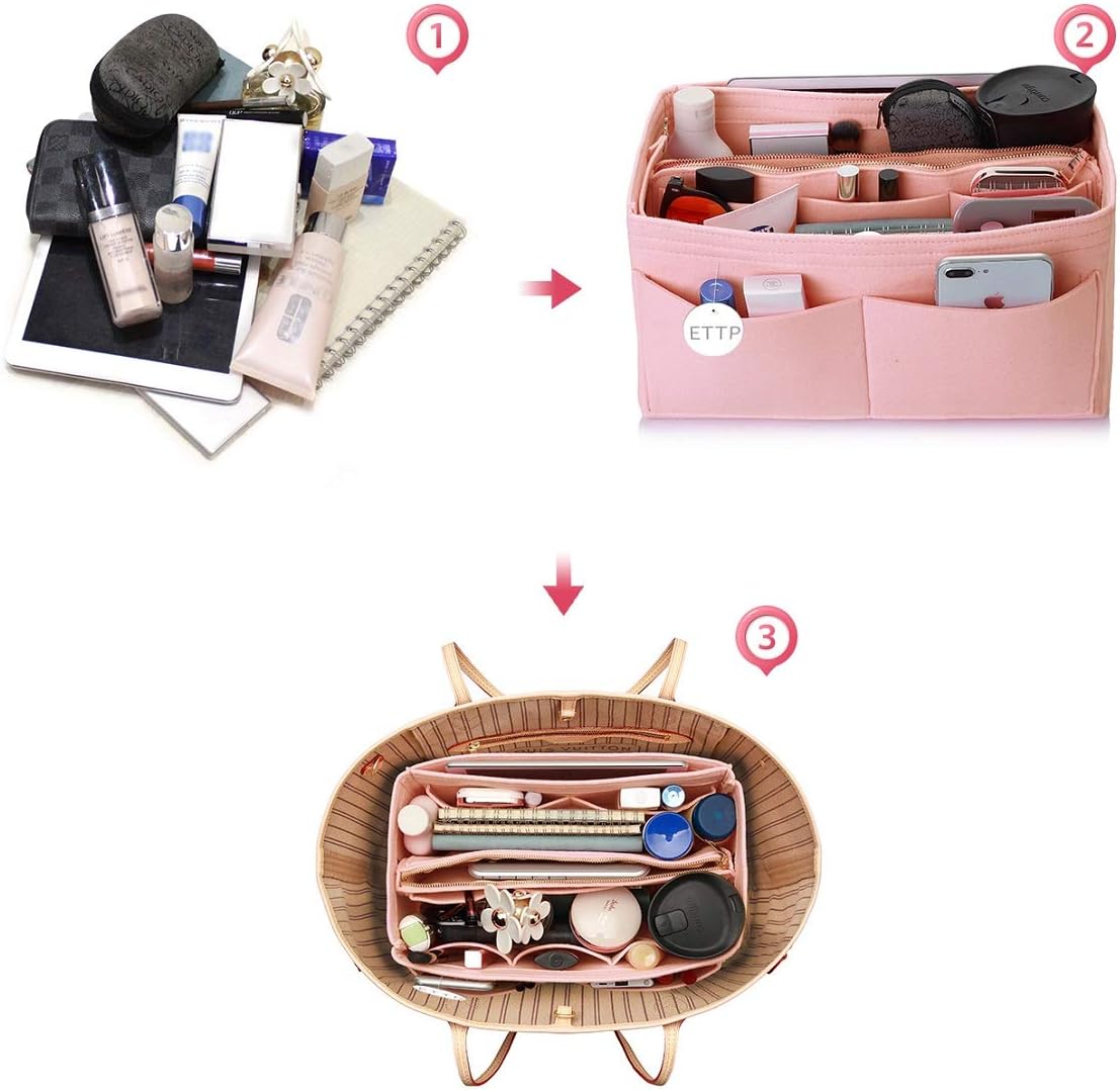 ETTP Purse Organizer Insert, Felt Tote Organizer Insert With Metal Zipper, Handbag Organizer For Speedy, Neverfull, Tote, Handbag, 7 Colors 5 Sizes ETTP Purse Organizer Insert, Felt Tote Organizer Insert With Metal Zipper, Handbag Organizer For Speedy, Neverfull, Tote, Handbag, 7 Colors 5 Sizes