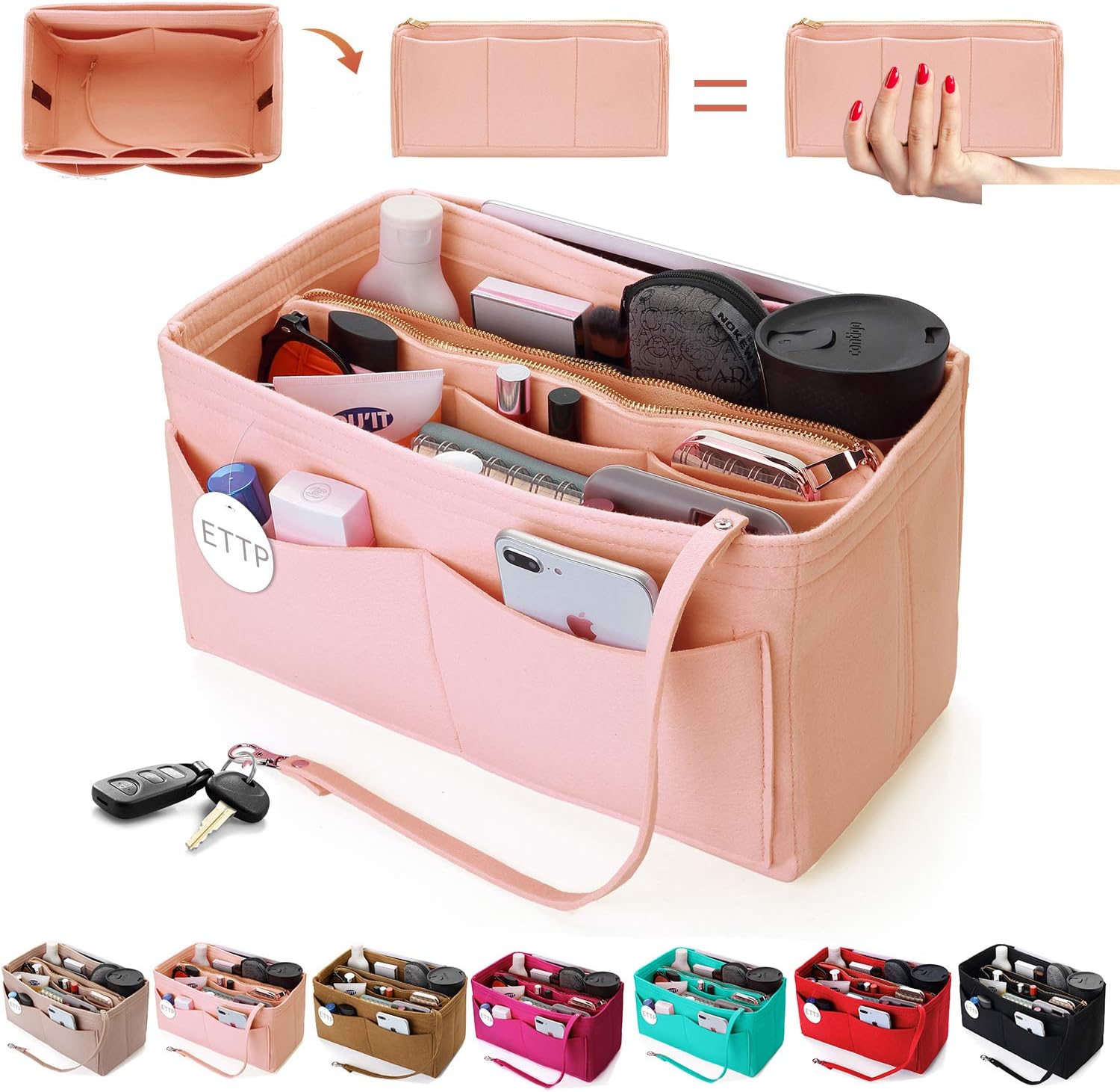 ETTP Purse Organizer Insert, Felt Tote Organizer Insert With Metal Zipper, Handbag Organizer For Speedy, Neverfull, Tote, Handbag, 7 Colors 5 Sizes ETTP Purse Organizer Insert, Felt Tote Organizer Insert With Metal Zipper, Handbag Organizer For Speedy, Neverfull, Tote, Handbag, 7 Colors 5 Sizes