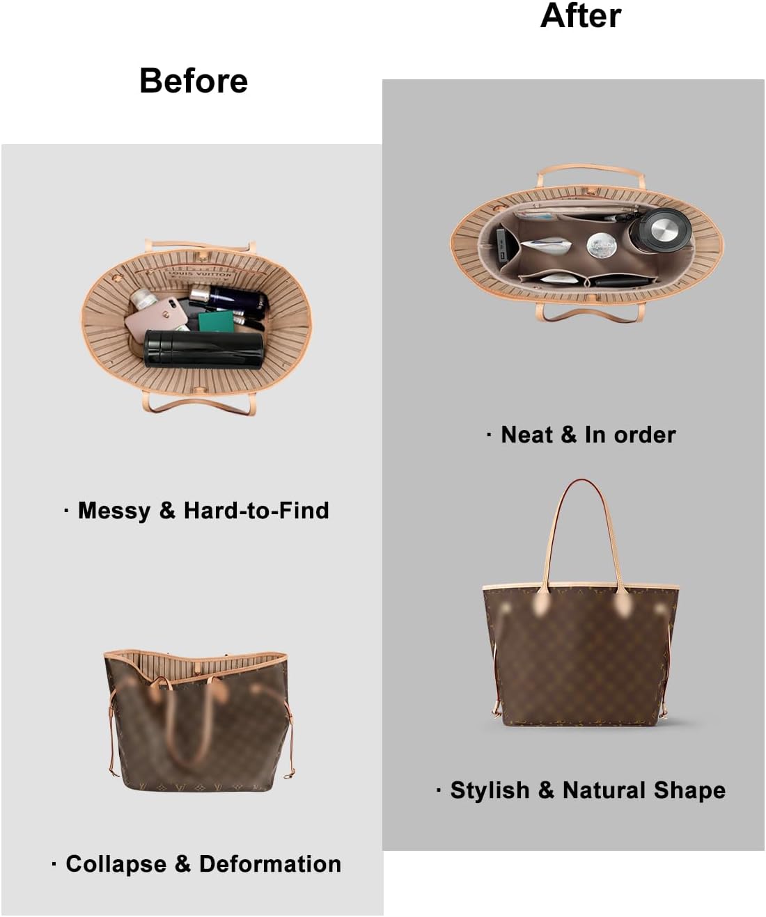ETTP Purse Organizer Insert For Handbags, Felt Tote Bag Organizer Insert, Handbag Organizer, Compatible with Neverful Speedy and More, 6 Size (Medium,Black) ETTP Purse Organizer Insert For Handbags, Felt Tote Bag Organizer Insert, Handbag Organizer, Compatible with Neverful Speedy and More, 6 Size (Medium,Black)