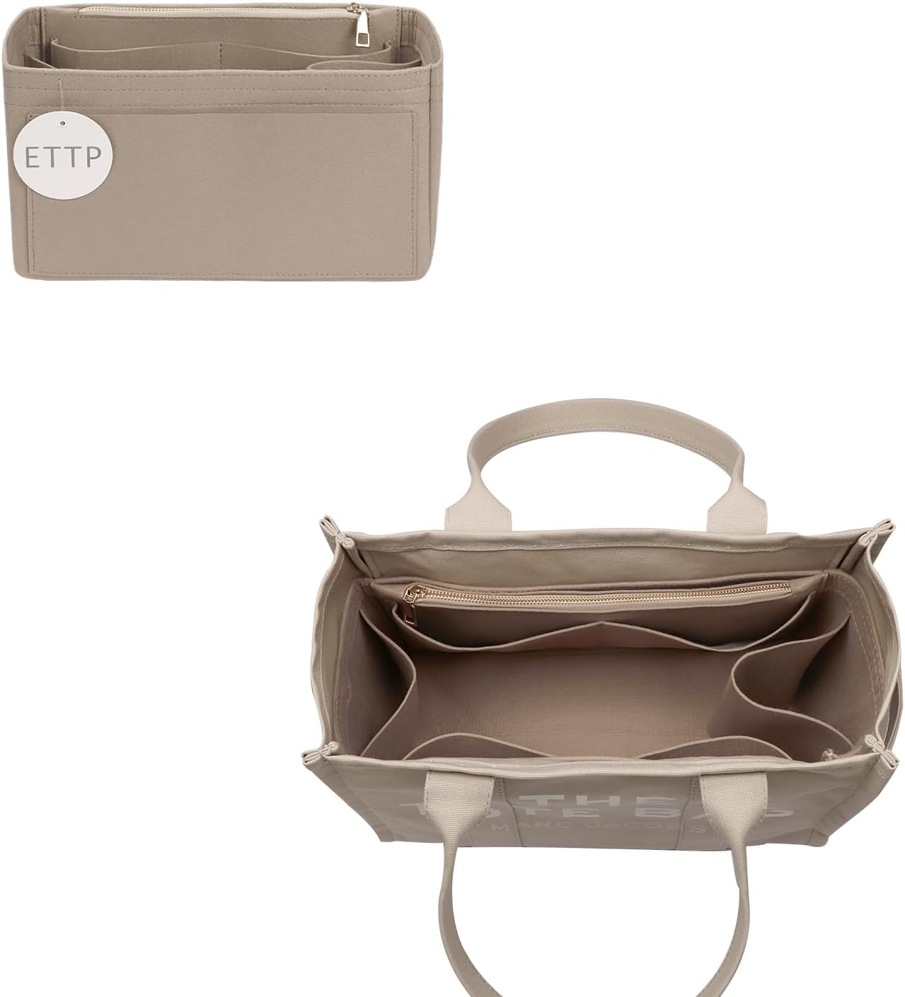 ETTP Purse Organizer Insert For Handbags, Tote Bag Organizer Insert, Compatible with Marc Jacobs Tote and Onthego (Small, Beige) ETTP Purse Organizer Insert For Handbags, Tote Bag Organizer Insert, Compatible with Marc Jacobs Tote and Onthego (Small, Beige)