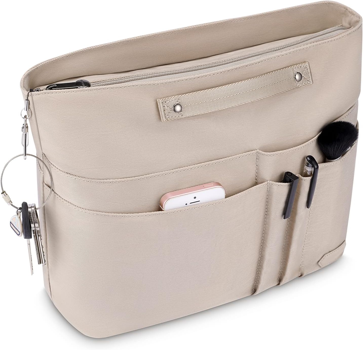 HyFanStr Purse Organizer Insert for Handbags,Tote Bag, Zipper Bag for Women with 15 Pockets, Beige L