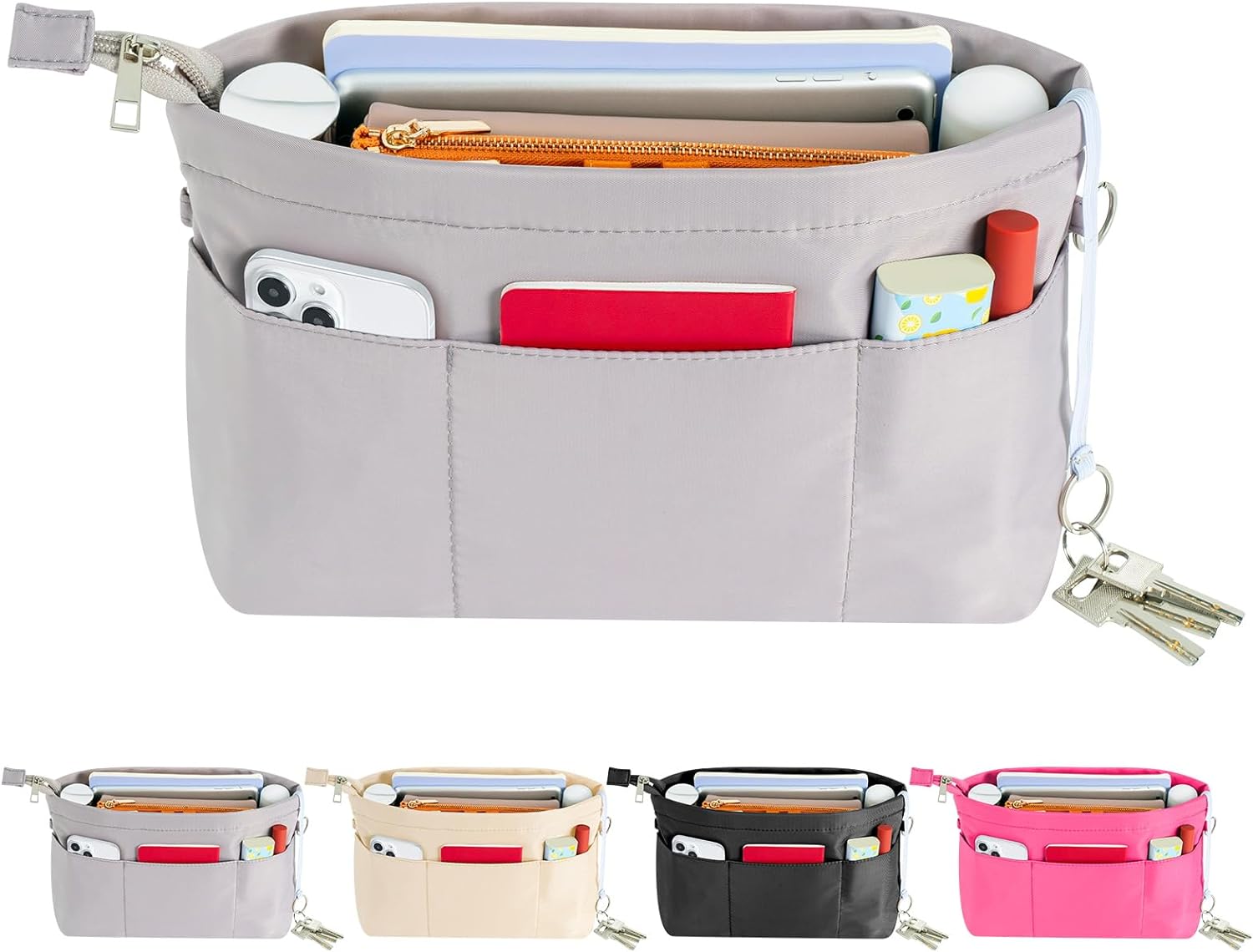 HyFanStr Purse Organizer Insert with Zipped Top for Tote Bag, Handbag Shaper with 13 Pockets HyFanStr Purse Organizer Insert with Zipped Top for Tote Bag, Handbag Shaper with 13 Pockets