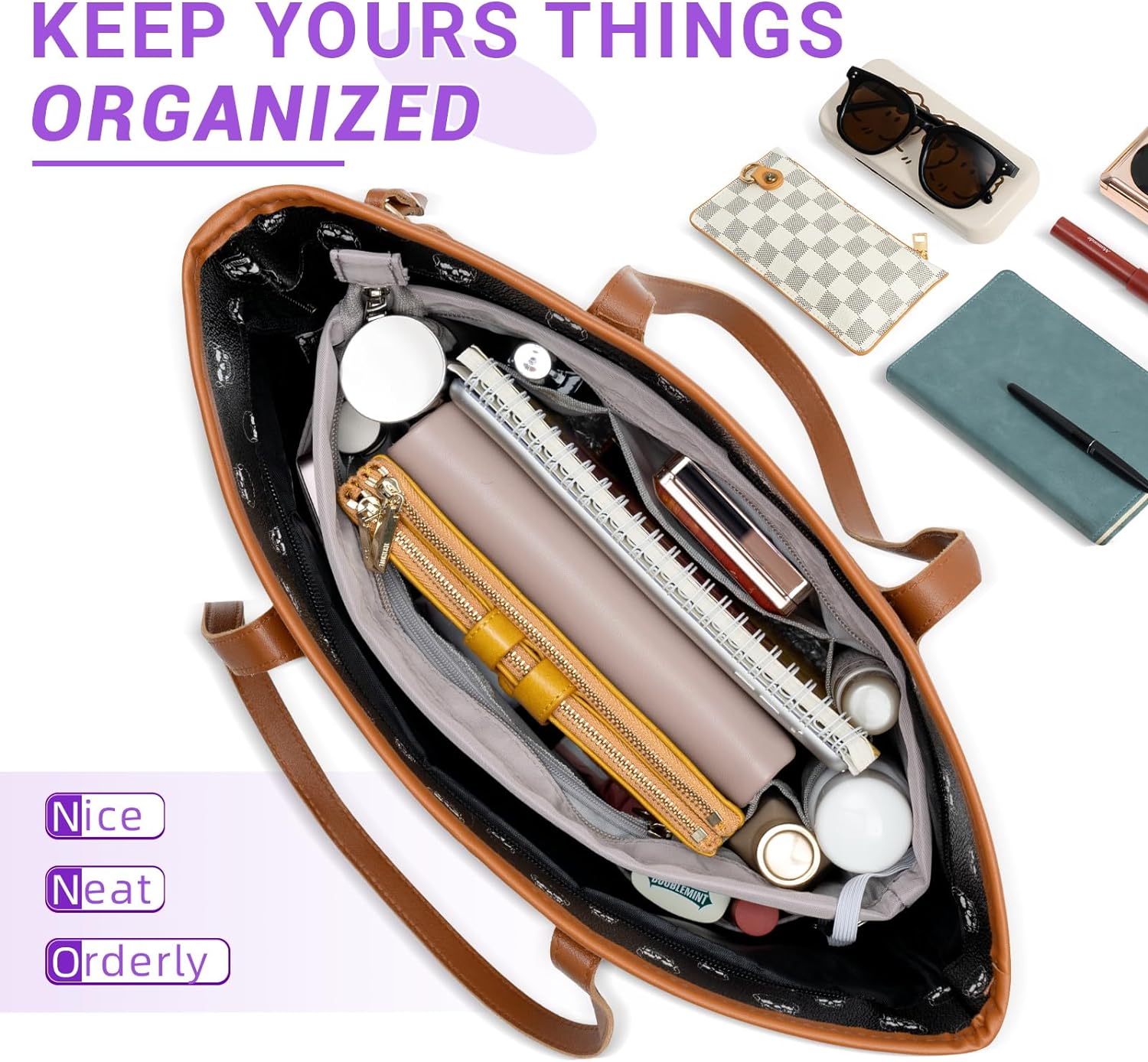 HyFanStr Purse Organizer Insert with Zipped Top for Tote Bag, Handbag Shaper with 13 Pockets HyFanStr Purse Organizer Insert with Zipped Top for Tote Bag, Handbag Shaper with 13 Pockets