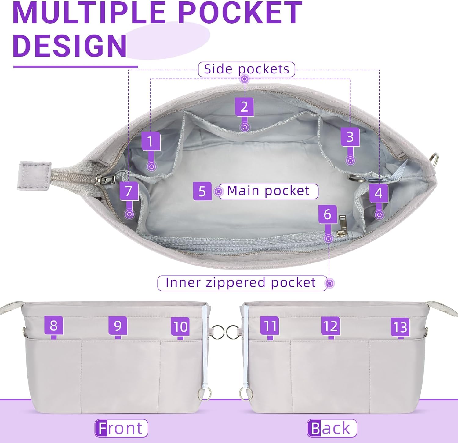 HyFanStr Purse Organizer Insert with Zipped Top for Tote Bag, Handbag Shaper with 13 Pockets HyFanStr Purse Organizer Insert with Zipped Top for Tote Bag, Handbag Shaper with 13 Pockets