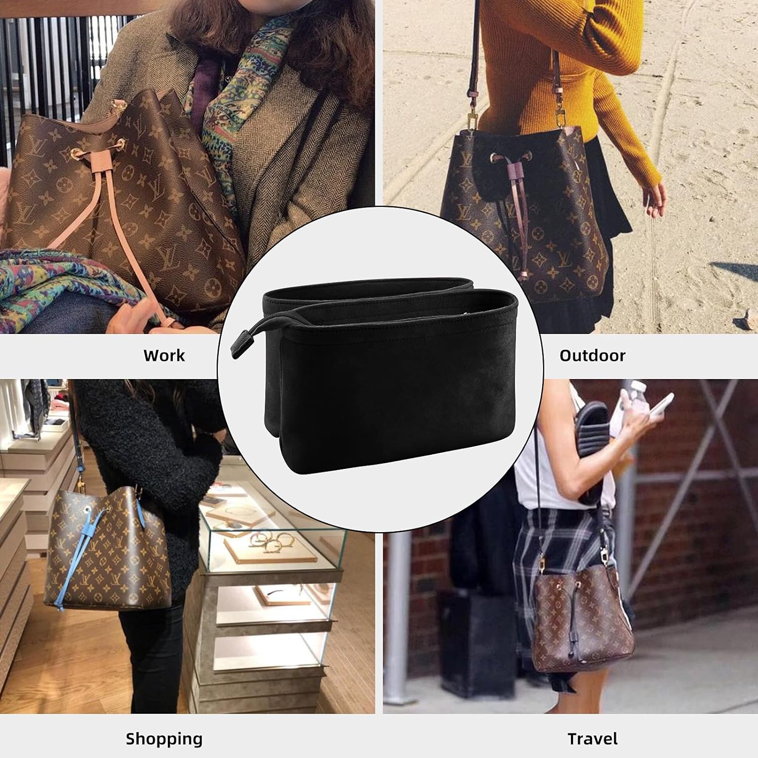 LIZHYY Velvet 2 Packs Purse Organizer Womens Handbag Organizers Bag Organizer Insert Purse Organizer for LV NeoNoe Noé Series (Pink) (Black) LIZHYY Velvet 2 Packs Purse Organizer Womens Handbag Organizers Bag Organizer Insert Purse Organizer for LV NeoNoe Noé Series (Pink) (Black)